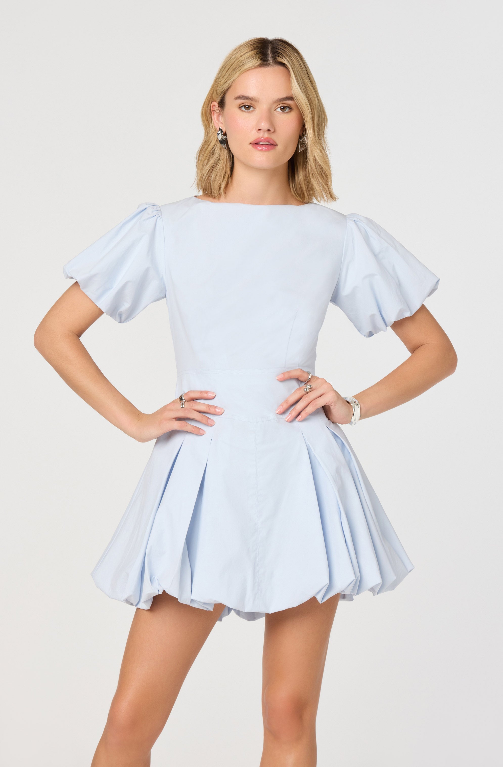 Kattie Puff Sleeve Bubble Hem Mini Dress