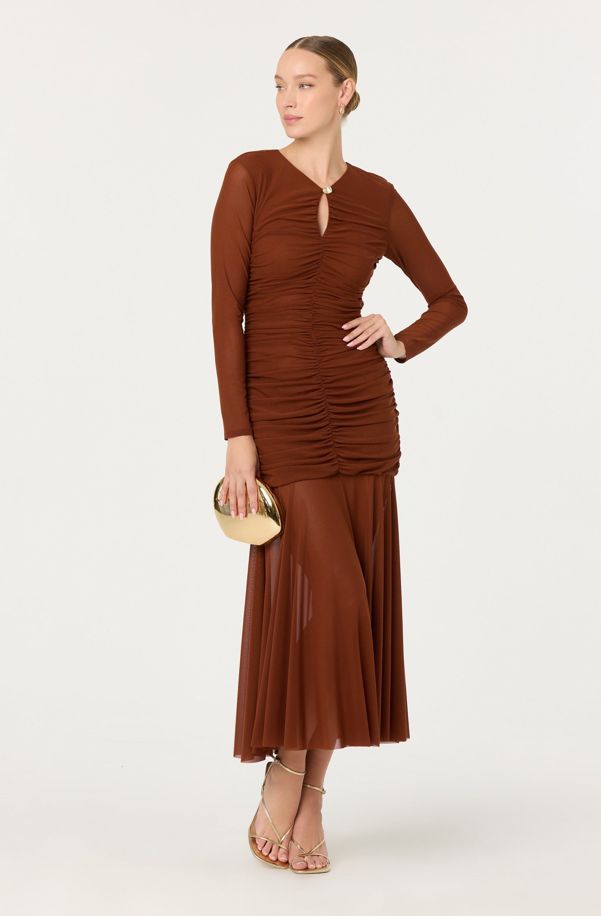 Yasmine Ruched Long Sleeve Maxi Dress