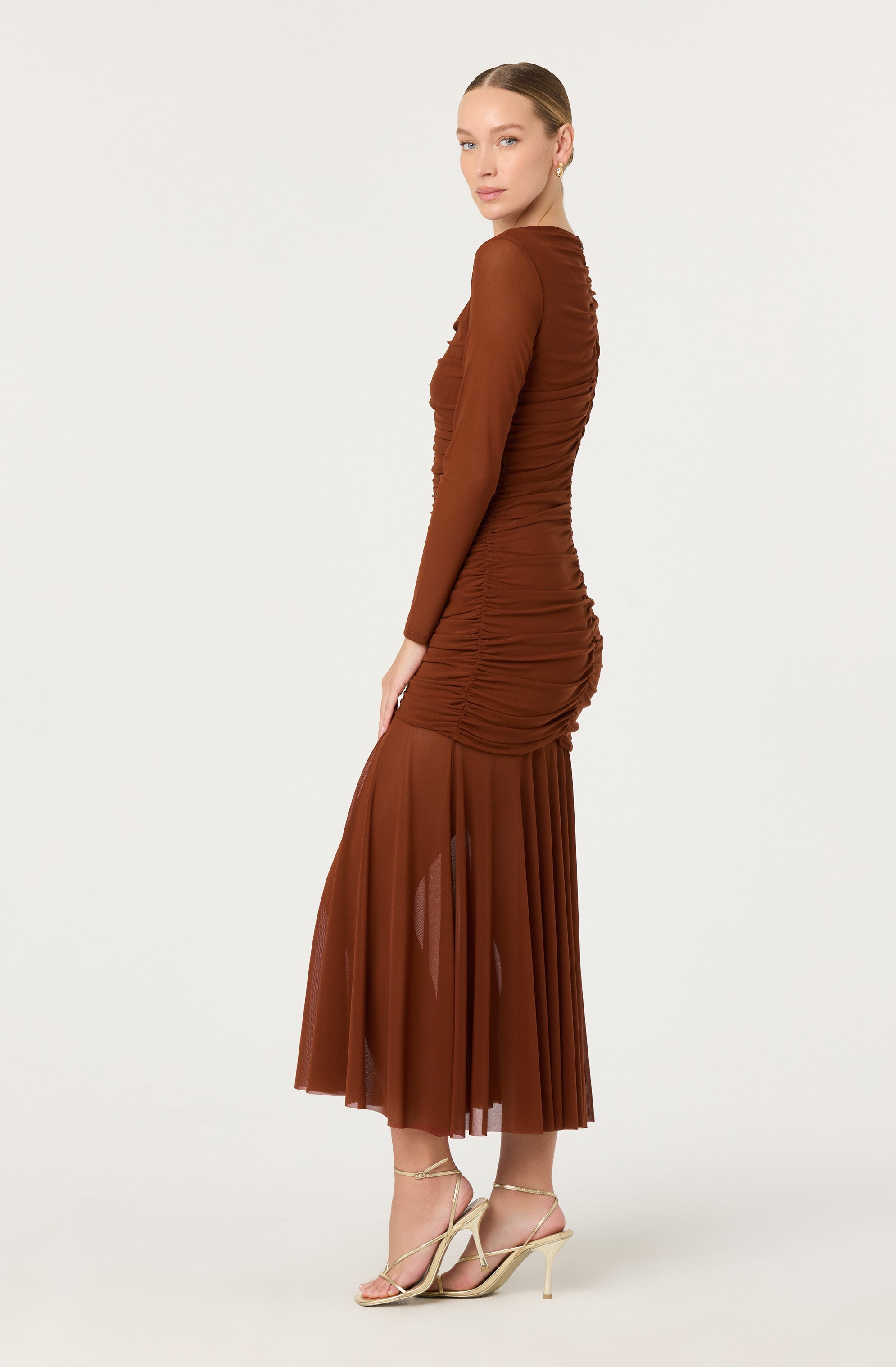 Yasmine Ruched Long Sleeve Maxi Dress