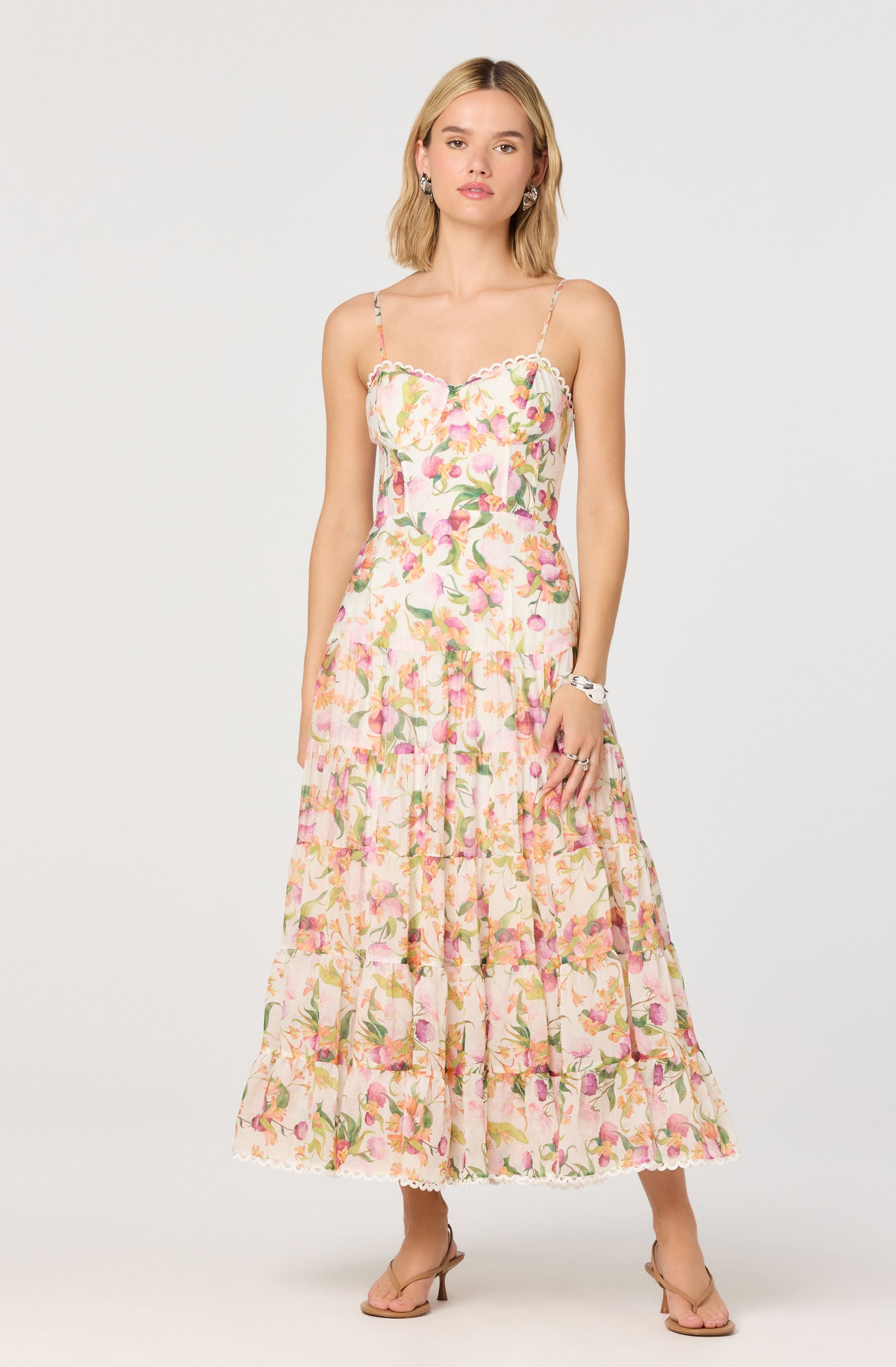 Lianna Floral Scalloped Trim Tiered Maxi Dress