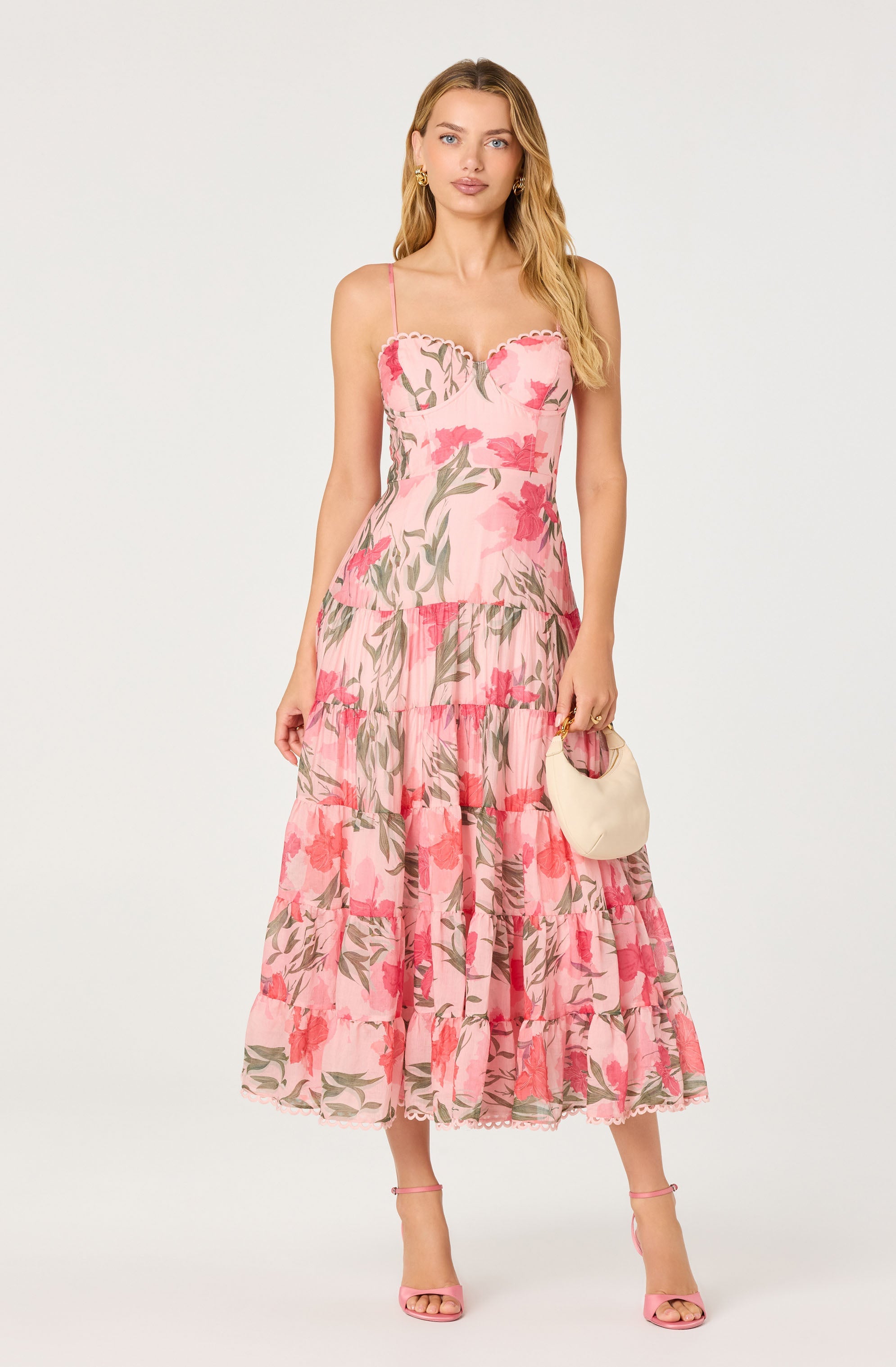 Lianna Floral Scalloped Trim Tiered Maxi Dress