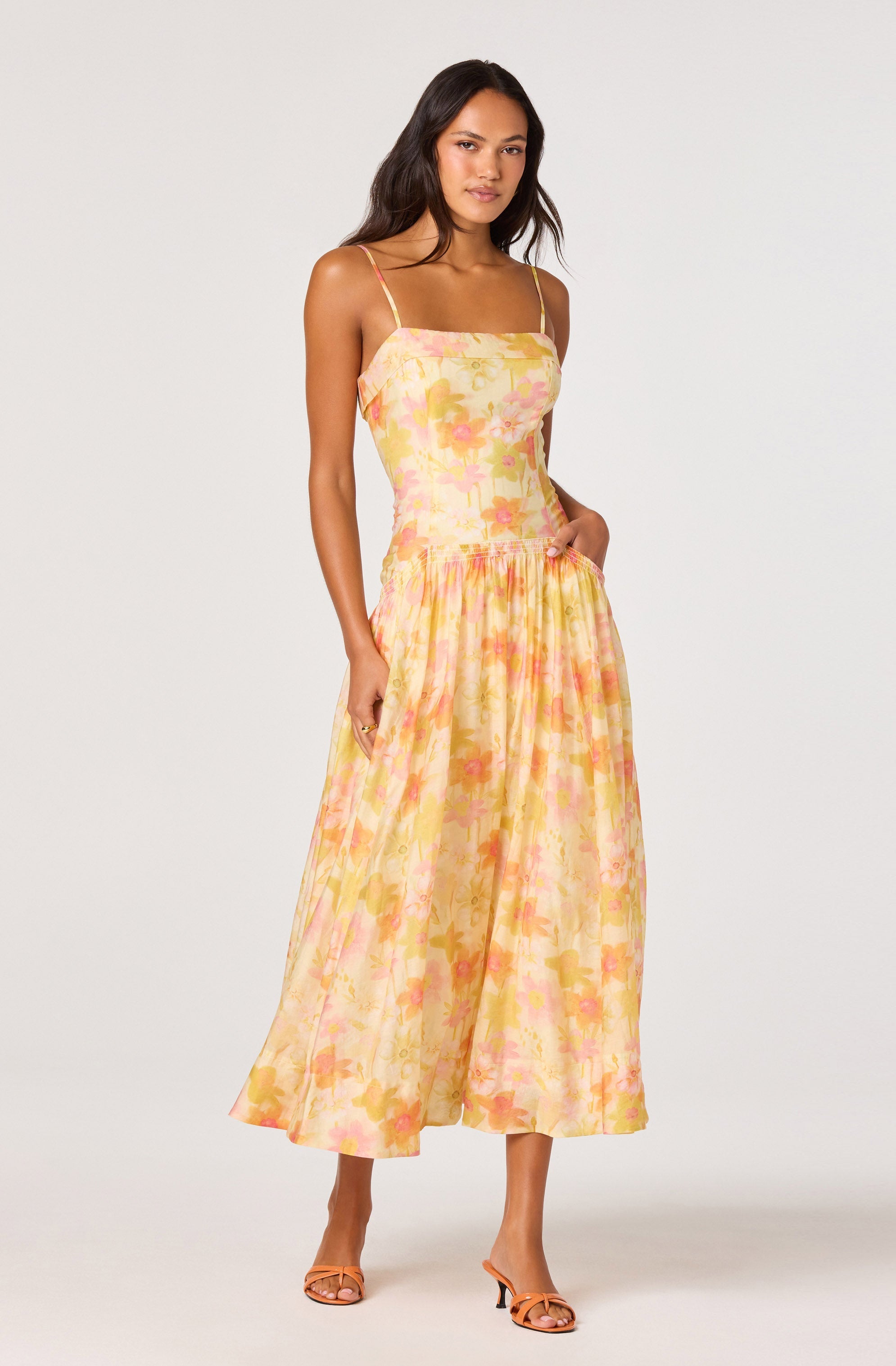 Ovina Floral Smocked Drop-Waist Maxi Dress