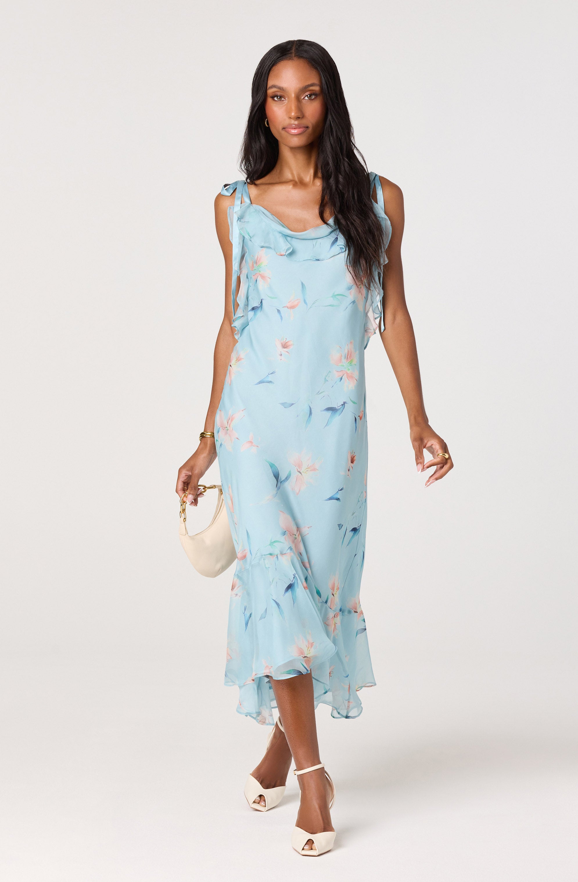 Nissa Floral Ruffle Midi Dress