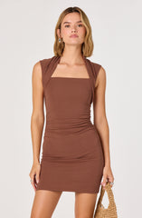 Zatanna Knit Ruched Square-Neck Mini Dress