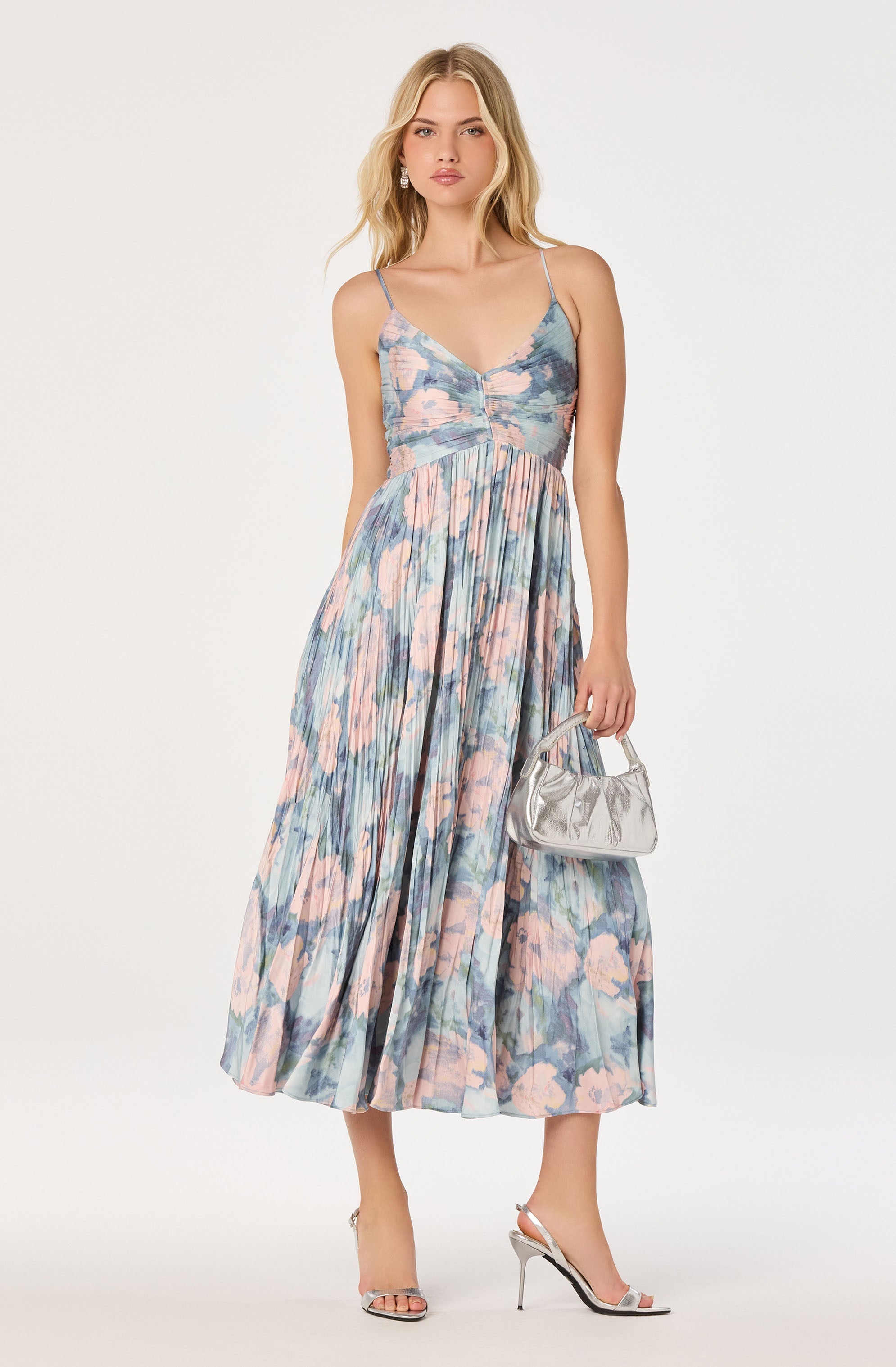 Maeve Pleated Satin Midi Dress