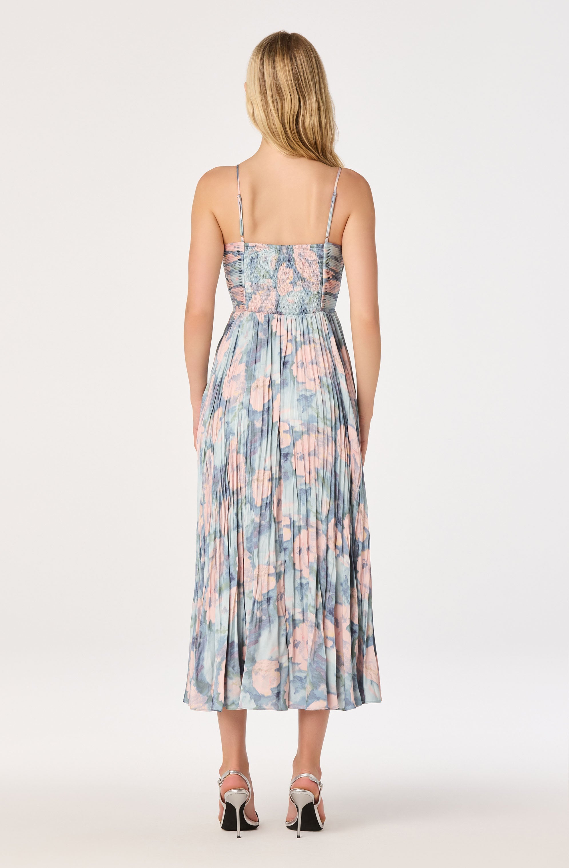 Maeve Pleated Satin Midi Dress