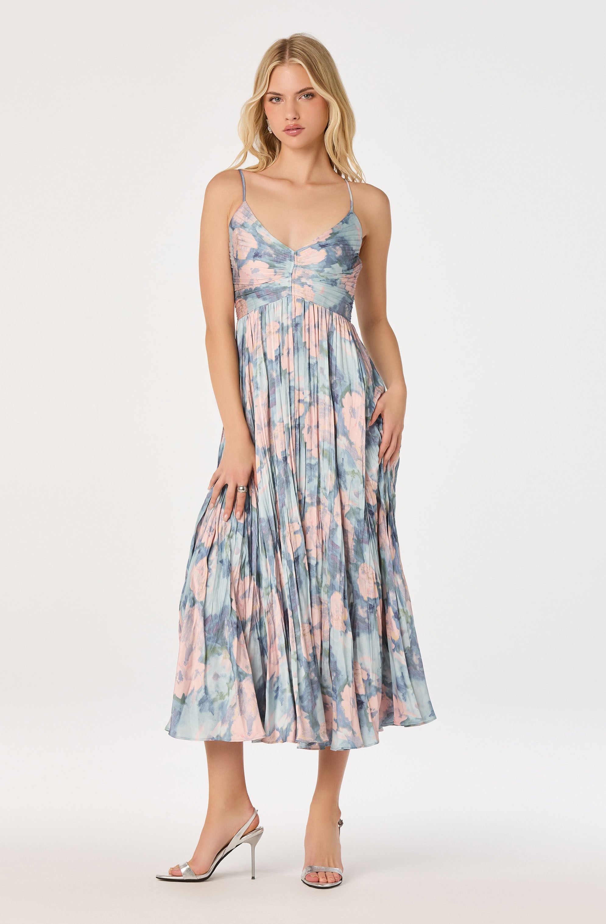 Maeve Pleated Satin Midi Dress
