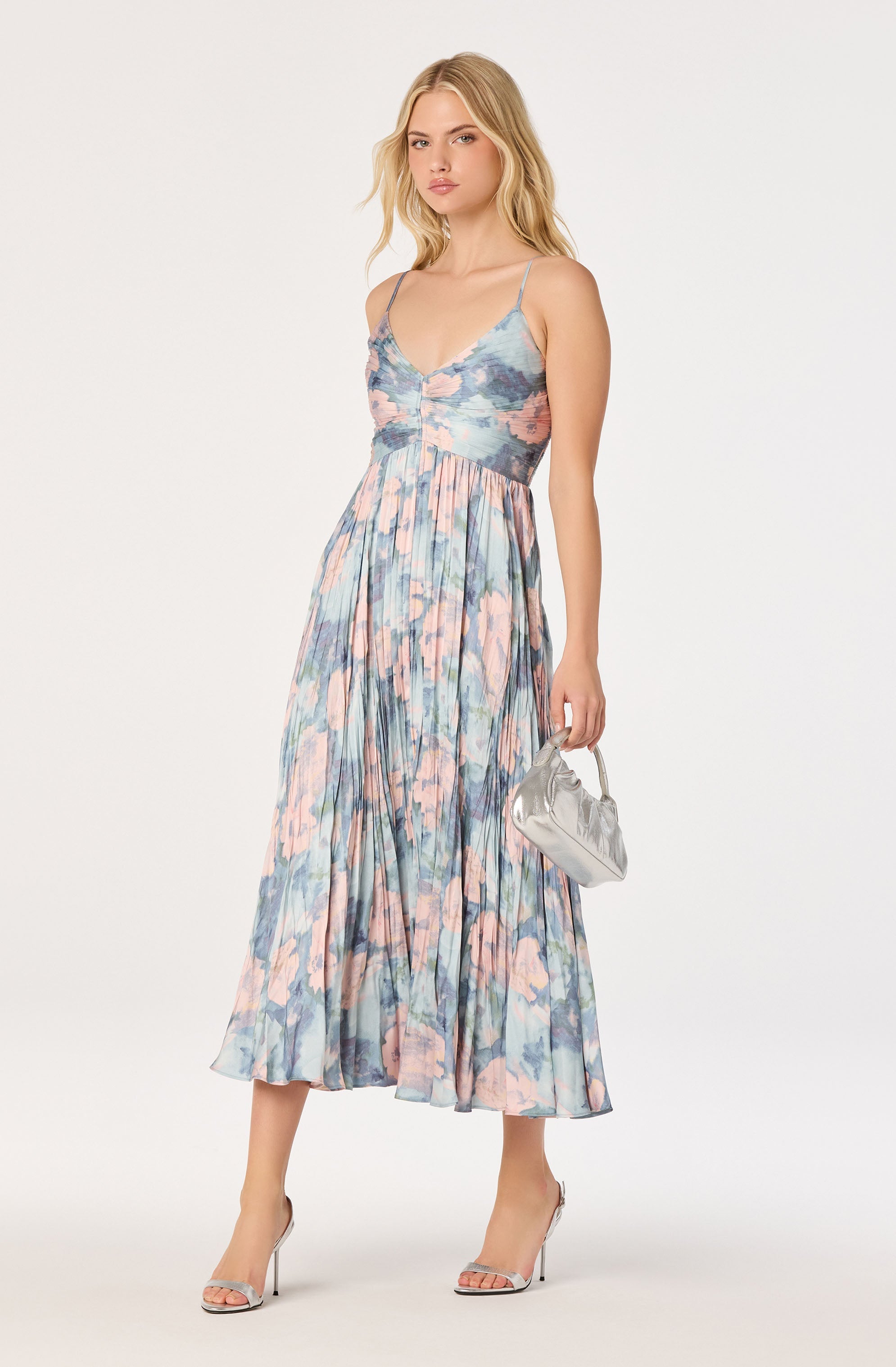 Maeve Pleated Satin Midi Dress