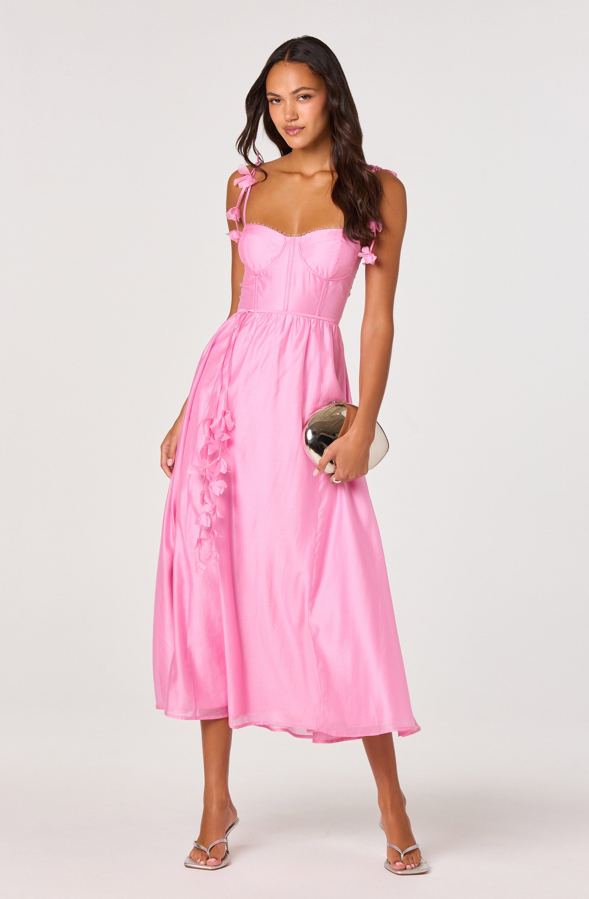 Halcyon 3D Flower Appliqué Midi Dress