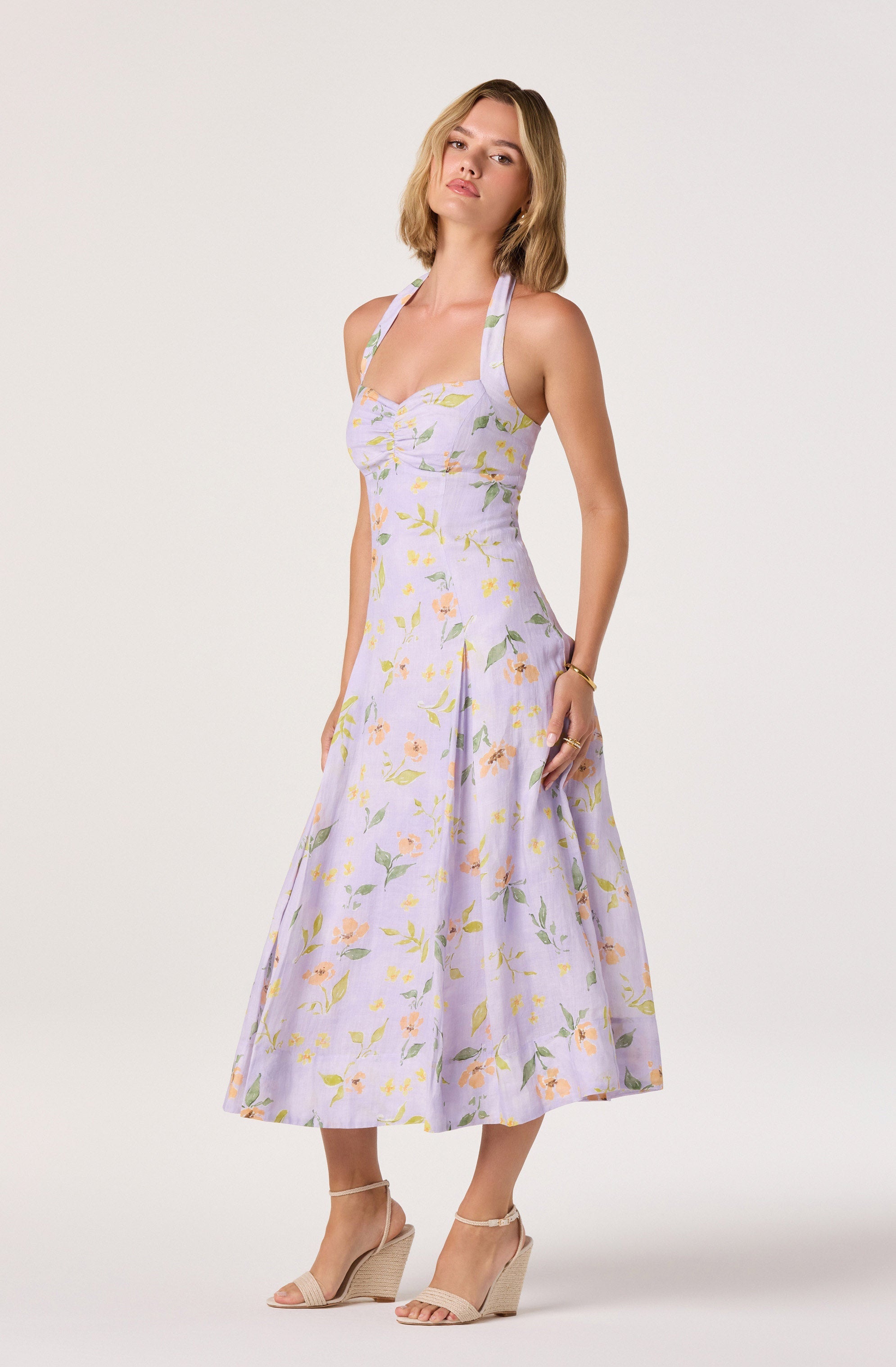 Jesenia Halter Floral Midi Dress