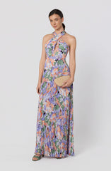 Samantha Floral Halter Pleated Gown