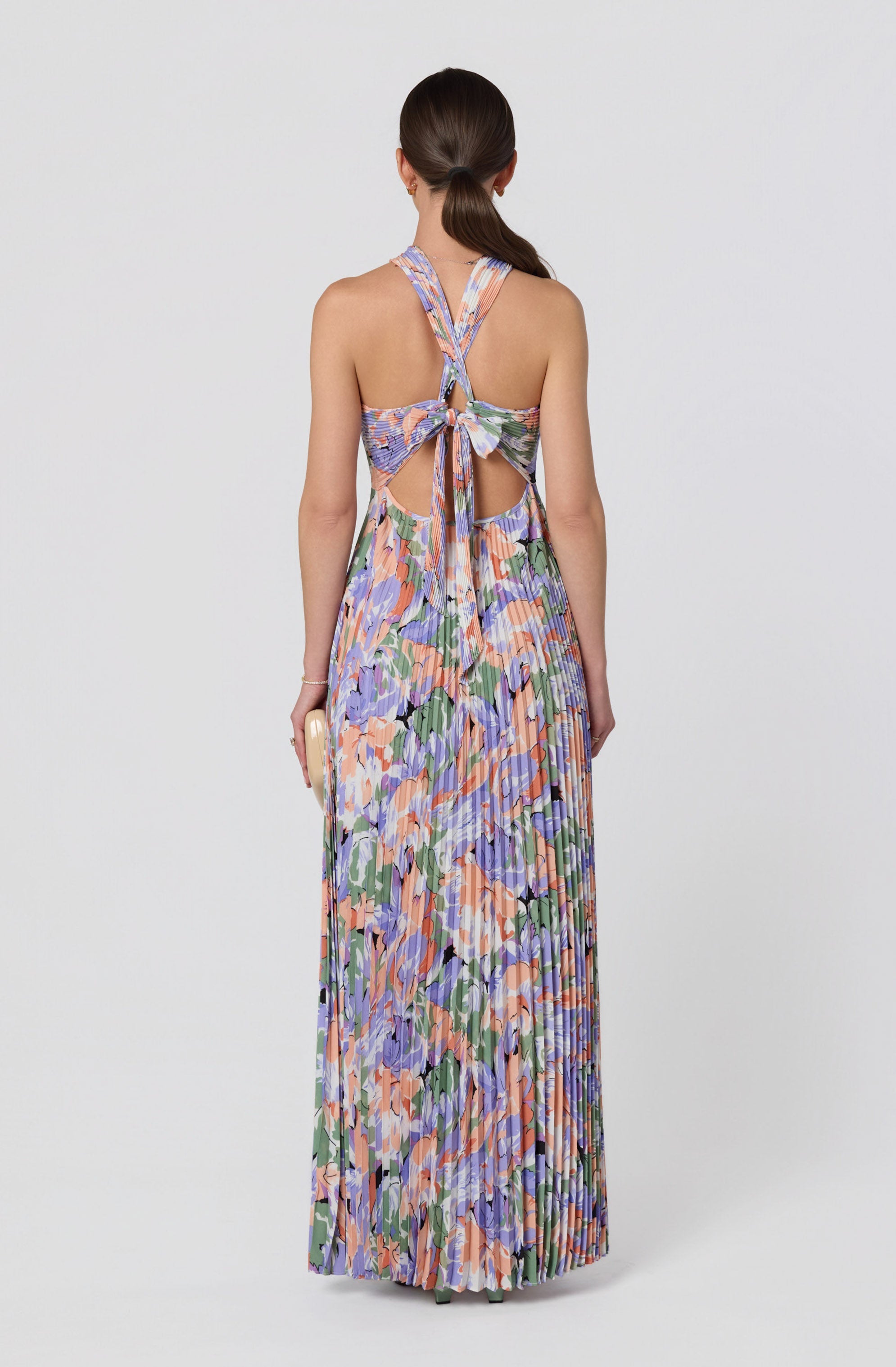 Samantha Floral Halter Pleated Gown