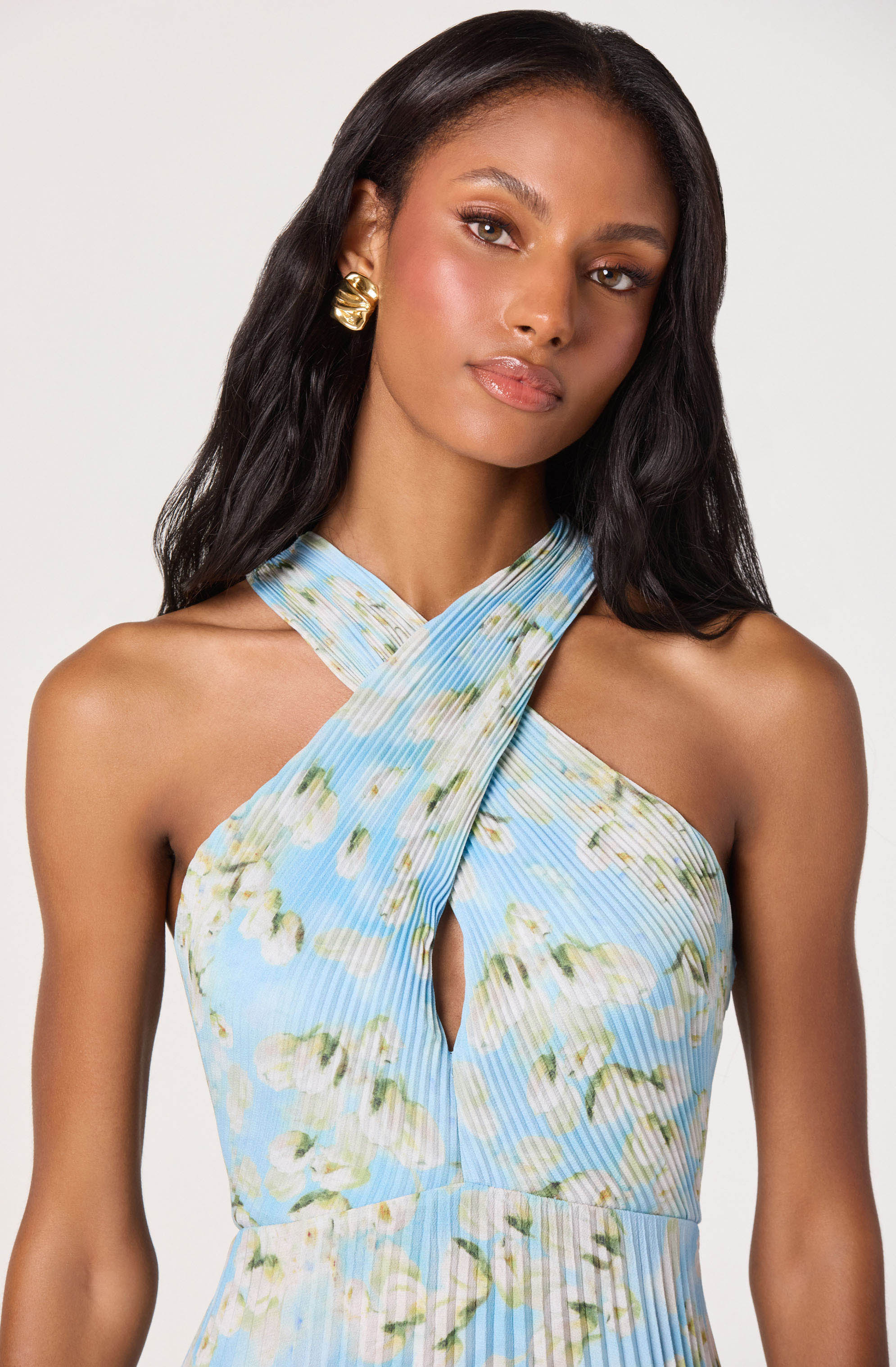 Samantha Plissé Halter Midi Dress