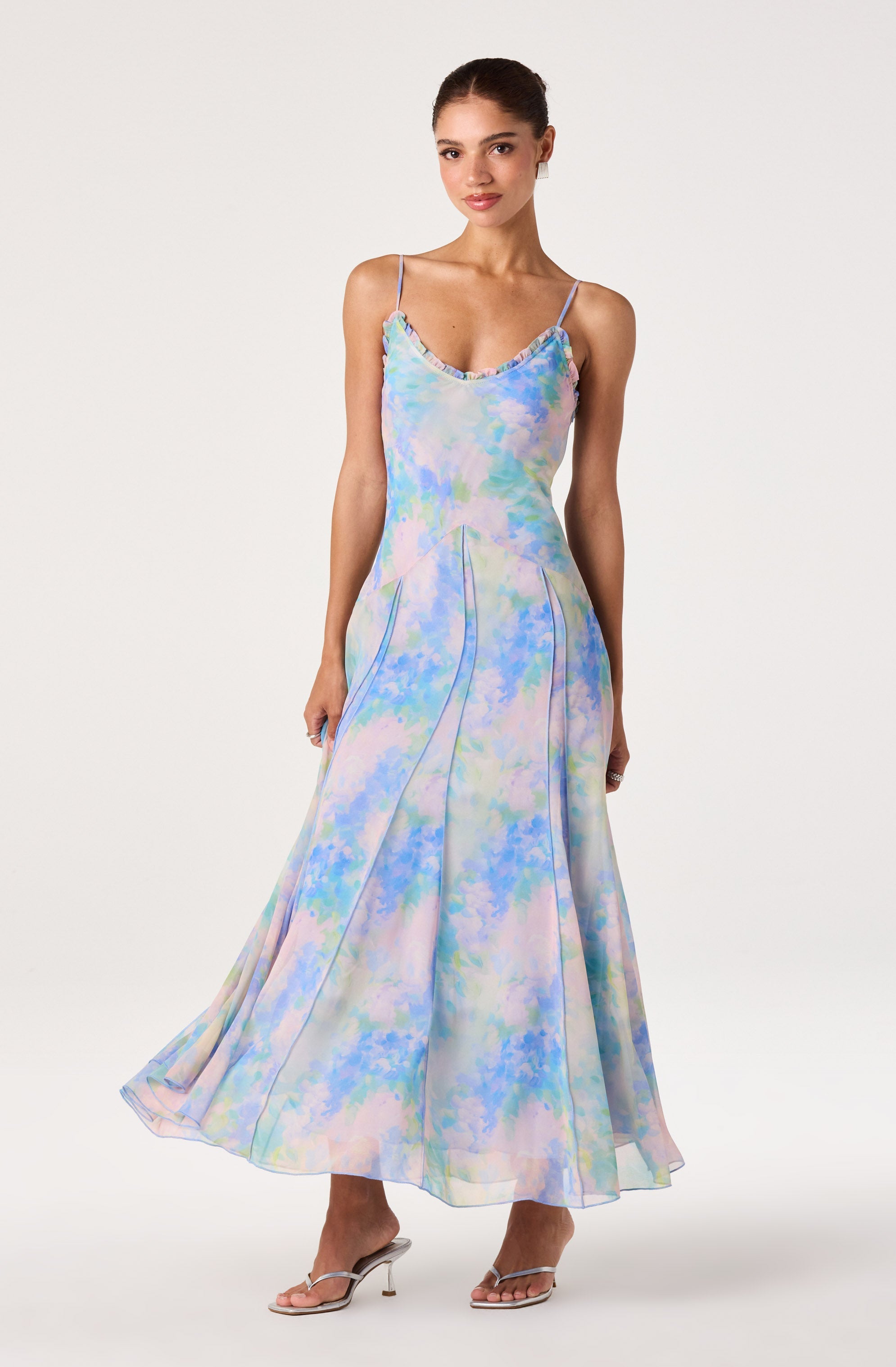 Hana Ruffle Trim Chiffon Maxi Dress