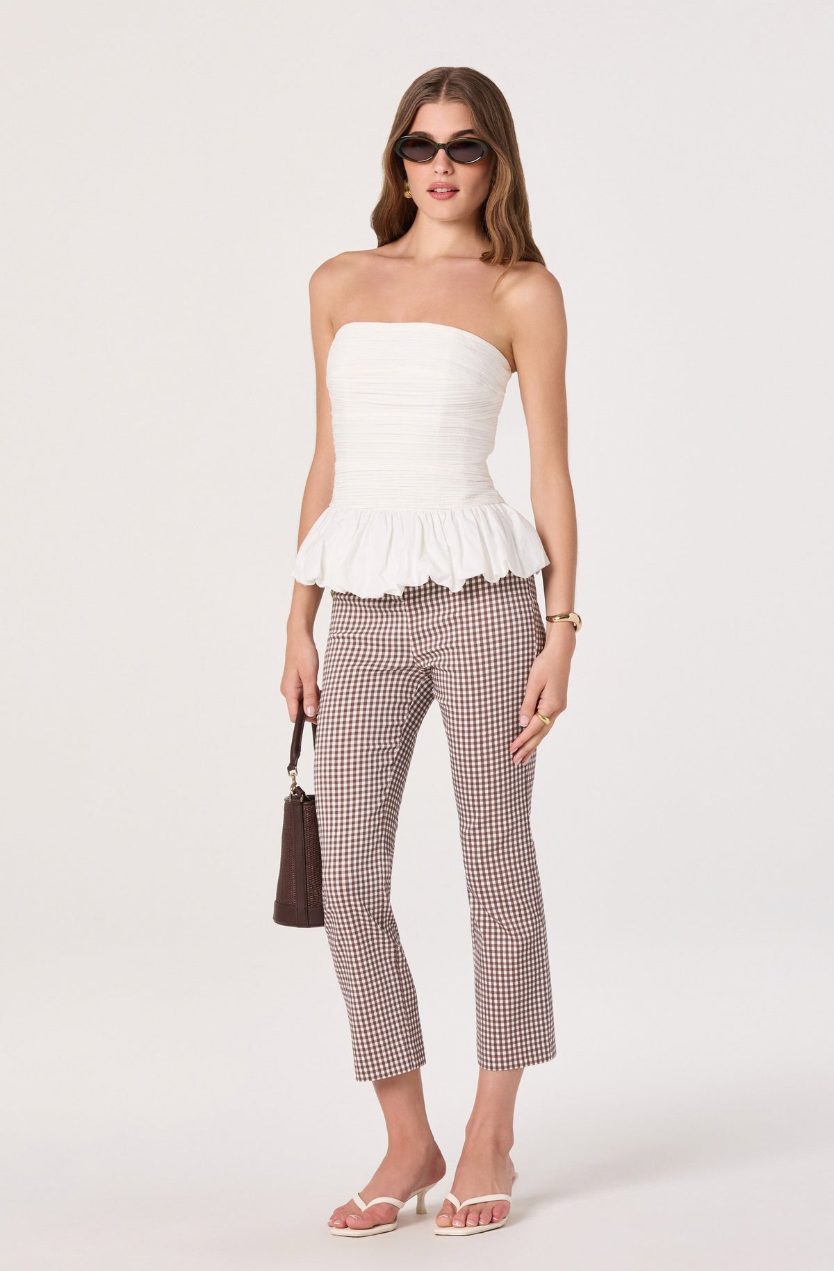 Alma Gingham Kick-Flare Cropped Pants