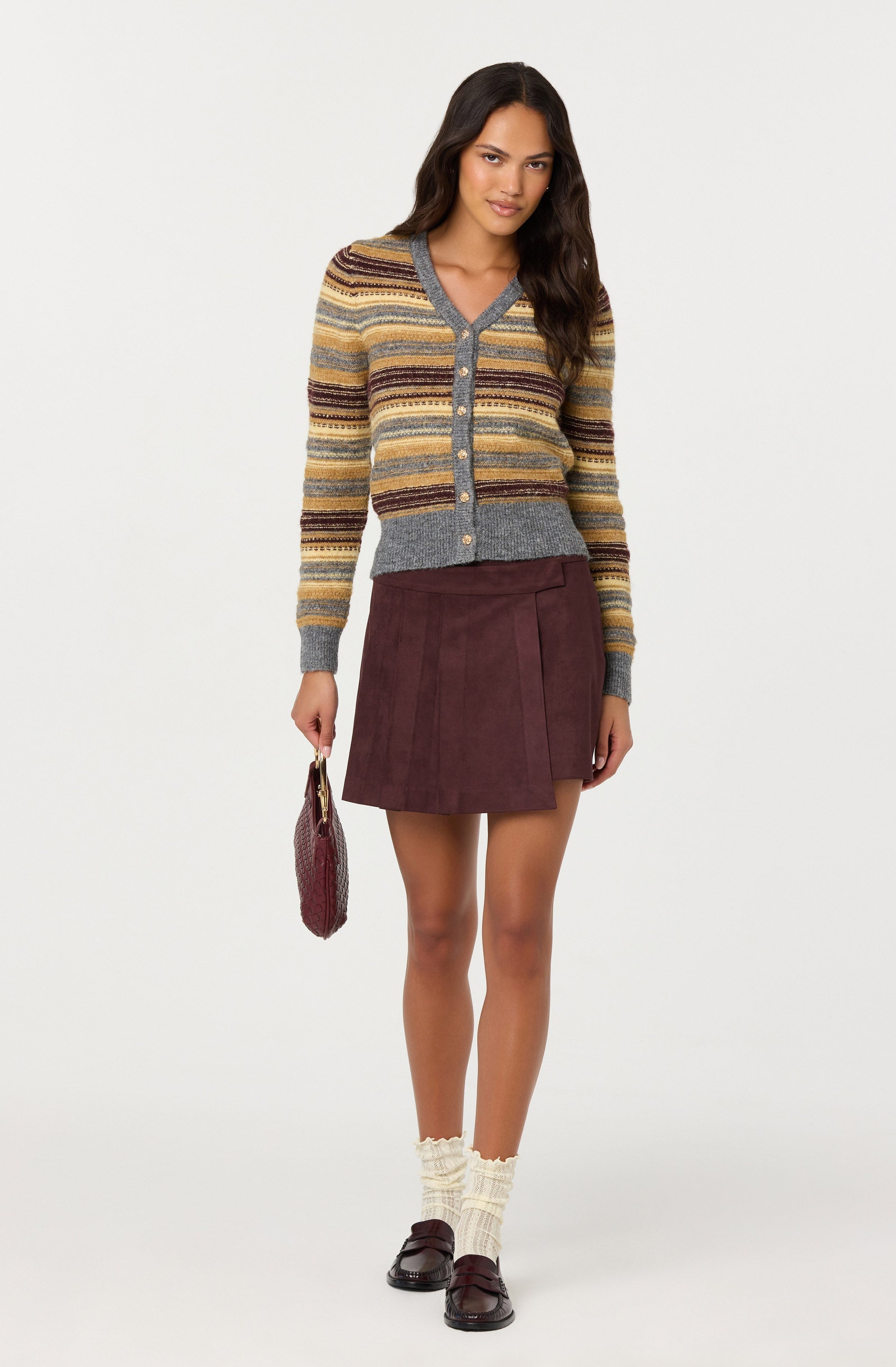 Theodora Faux Suede Pleated Skirt