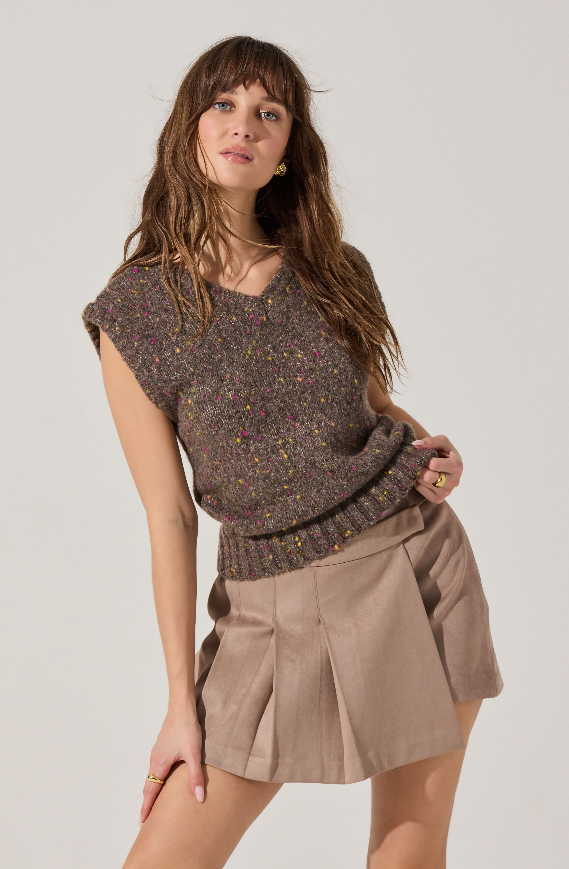 Theodora Pleated Faux Suede Skirt
