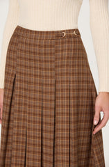 Vena Pleated Plaid Midi Skirt