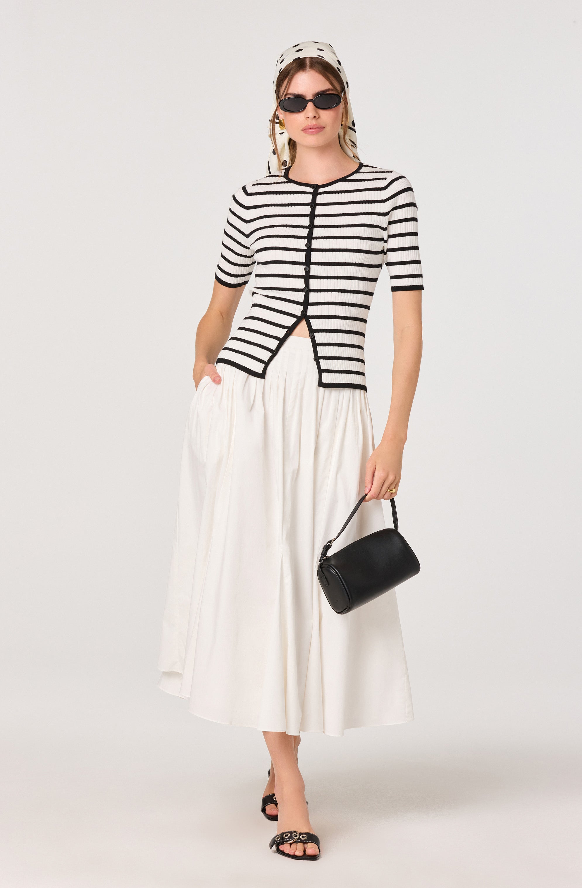 Sidra Cotton Knife Pleat Godet Midi Skirt