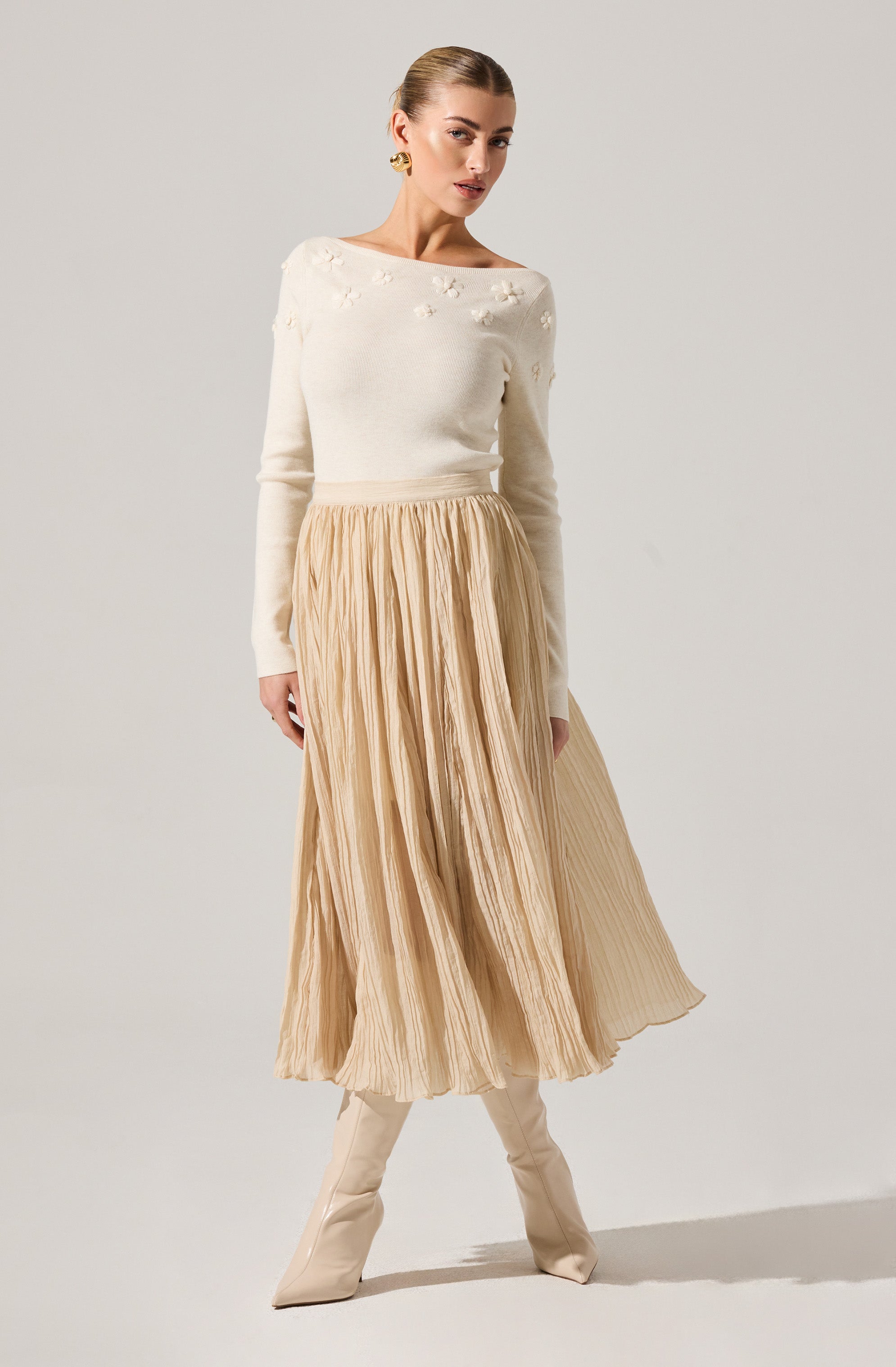 Salome Pleated Flare Midi Skirt
