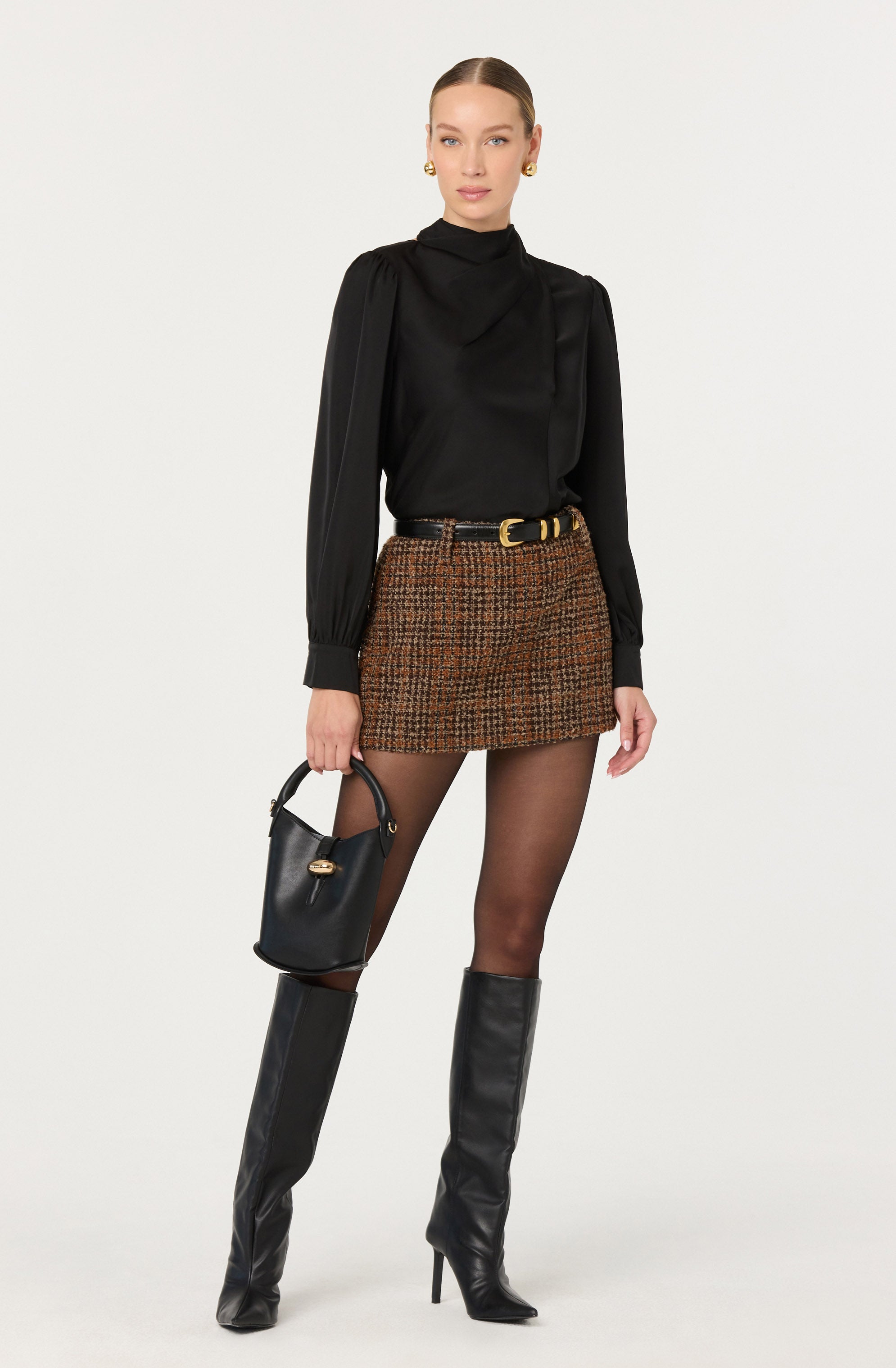 Kyleigh Plaid Tweed Mini Skirt
