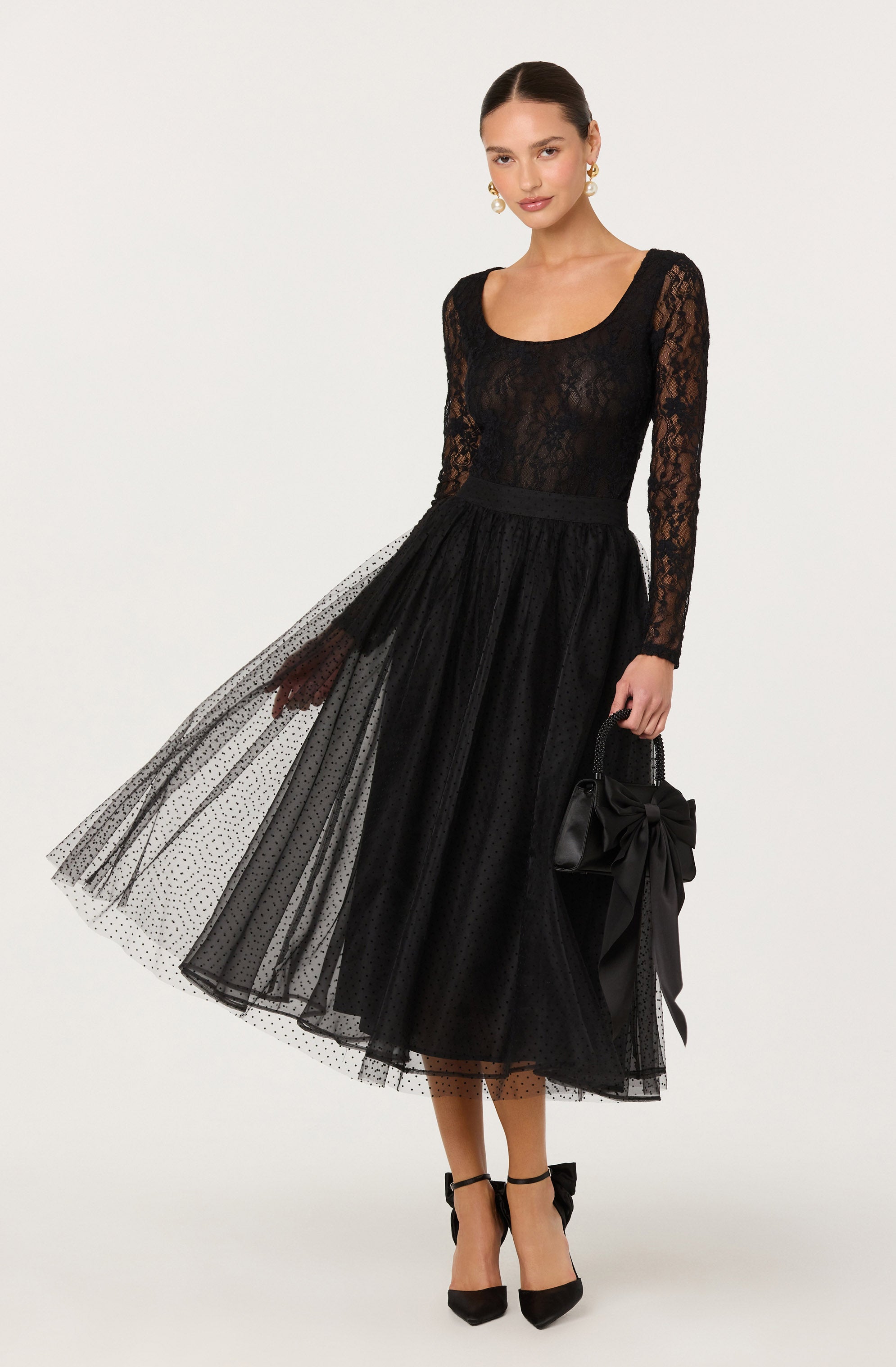 Lela Polka Dot Layered Midi Skirt