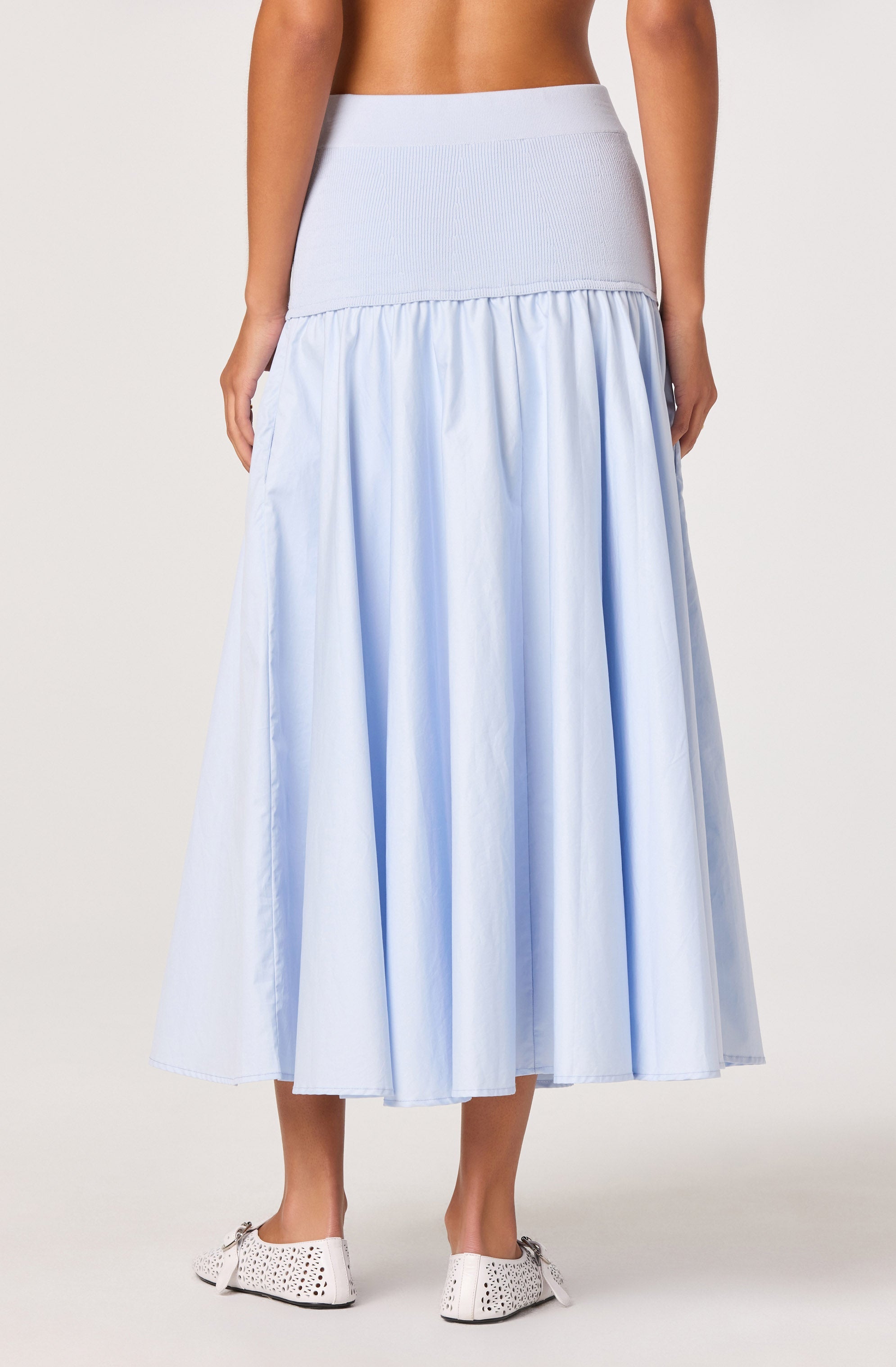Thesan Mixed Media Drop-Waist Midi Skirt
