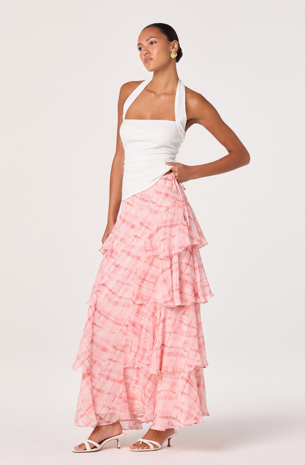 Maia Plaid Tiered Maxi Skirt