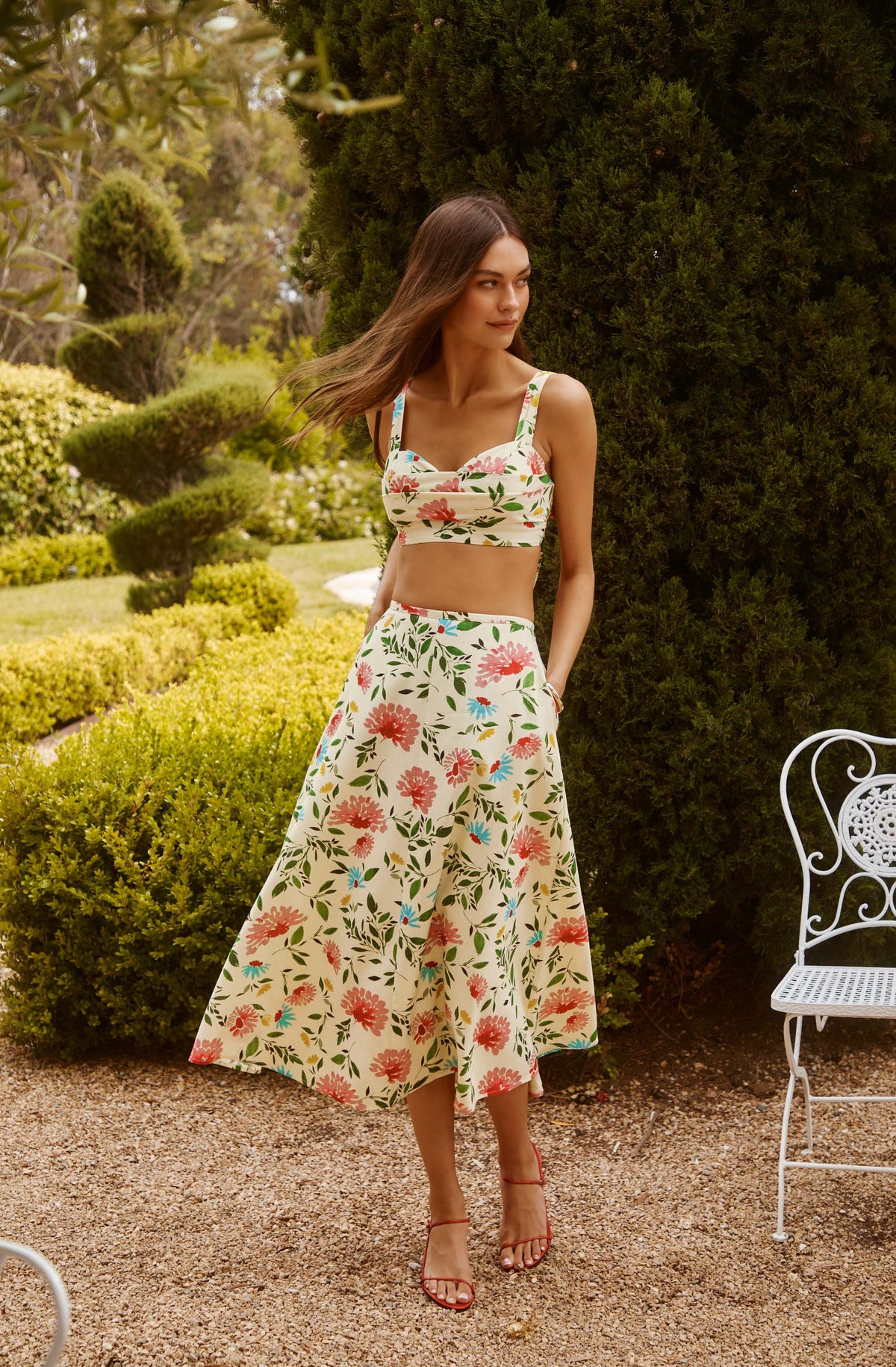 Myria Floral Linen A-Line Midi Skirt