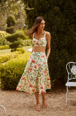 Myria Floral Linen A-Line Midi Skirt