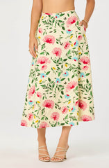 Myria Floral Linen A-Line Midi Skirt