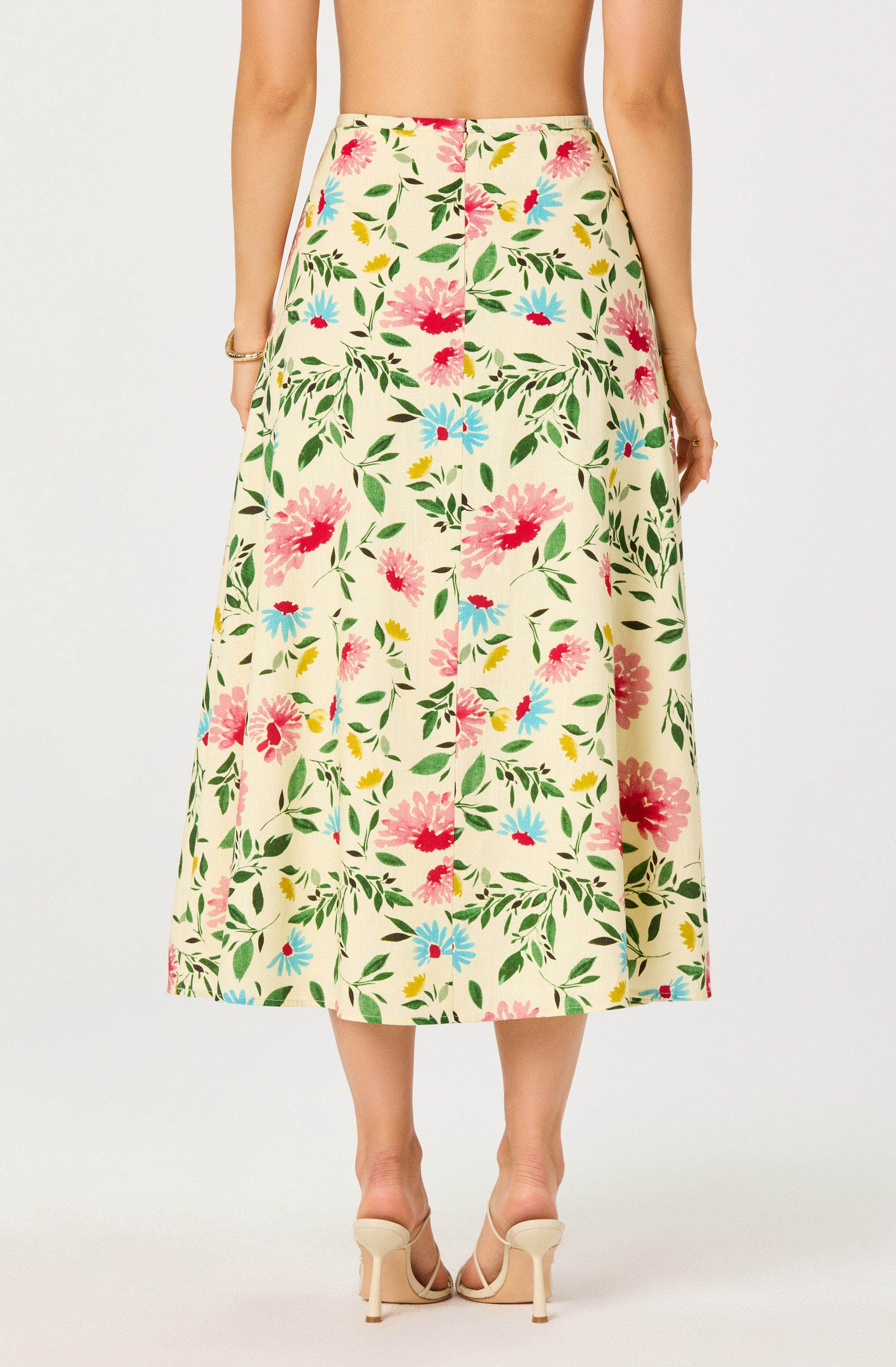 Myria Floral Linen A-Line Midi Skirt