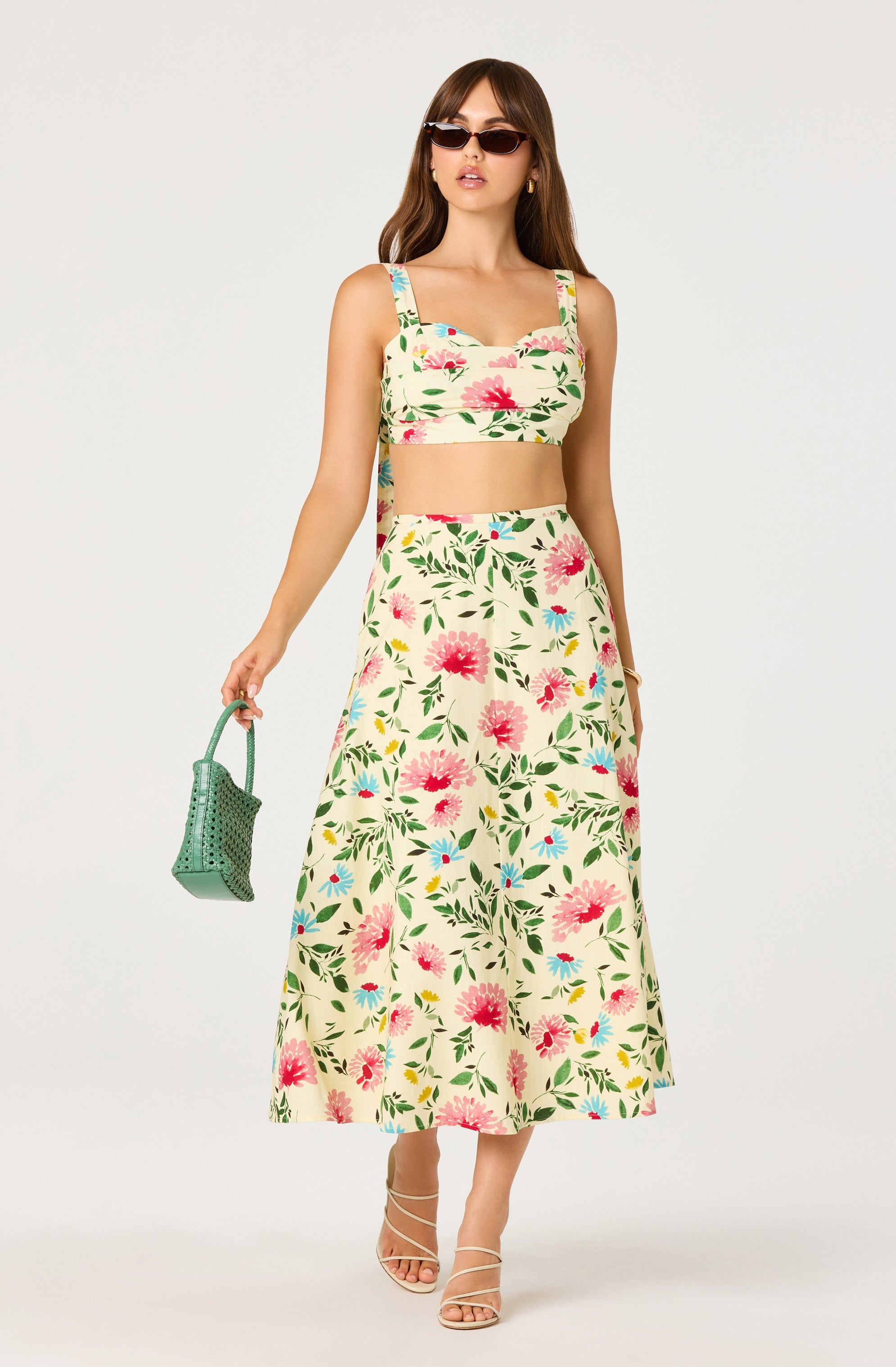 Myria Floral Linen A-Line Midi Skirt