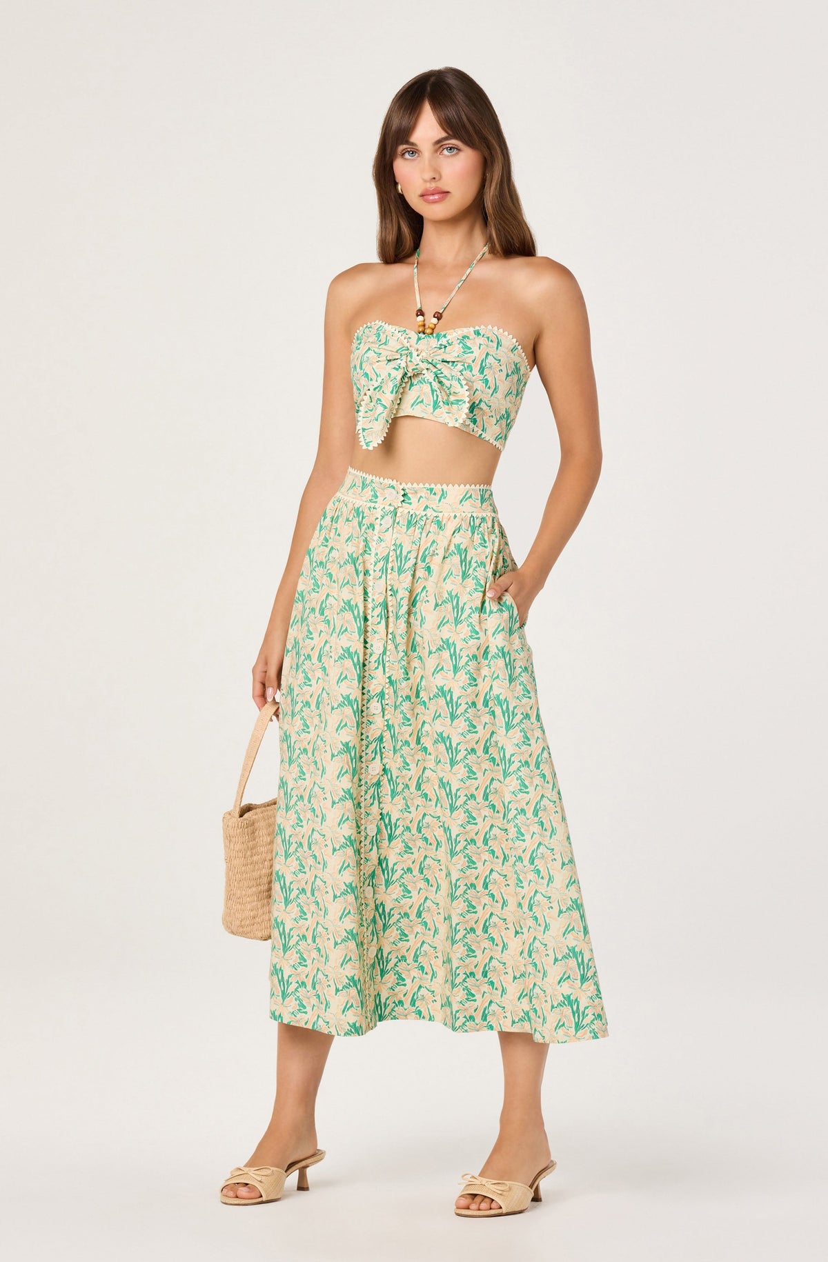Keesha Button-Front Floral Midi Skirt
