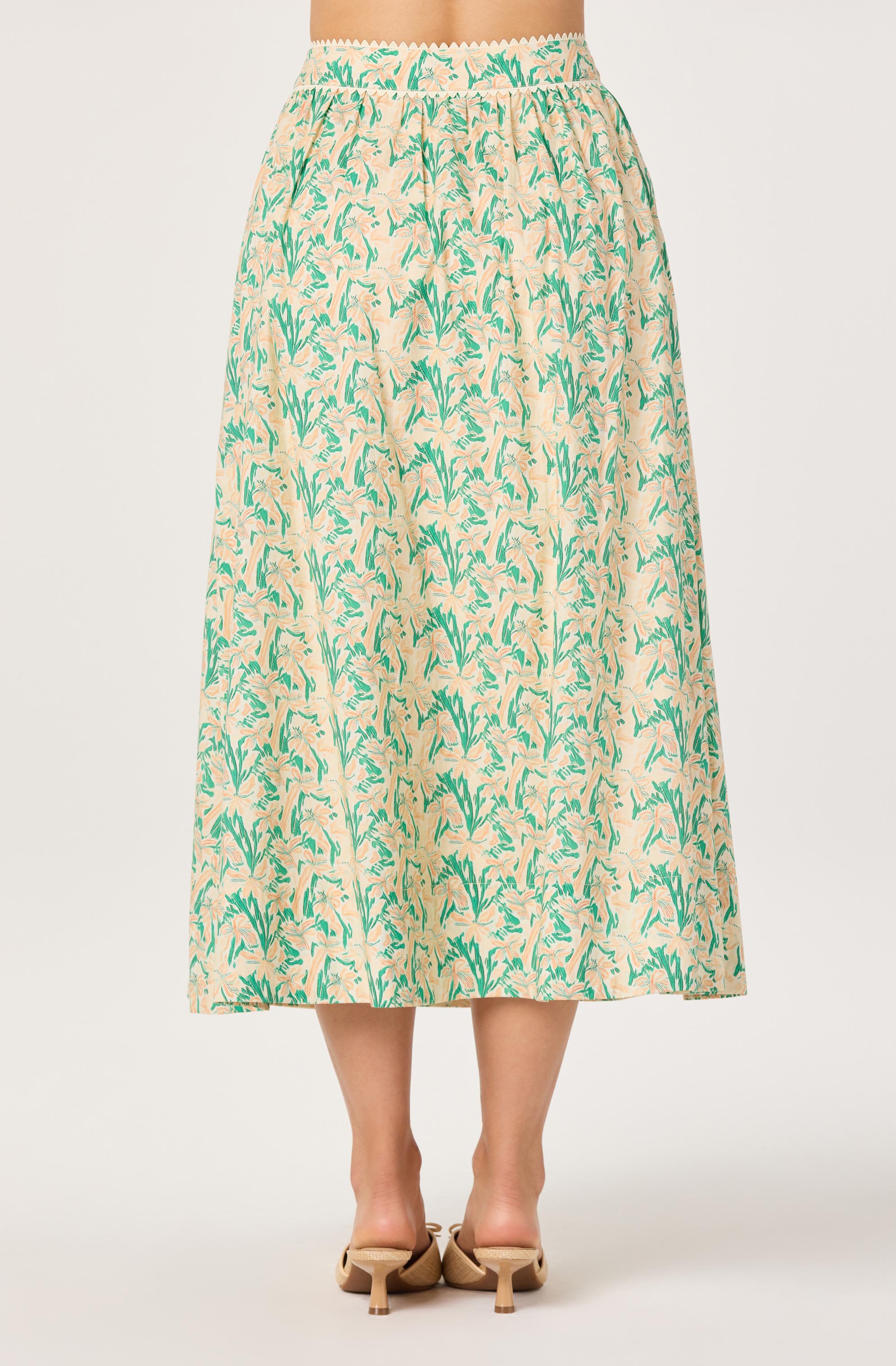 Keesha Button-Front Floral Midi Skirt