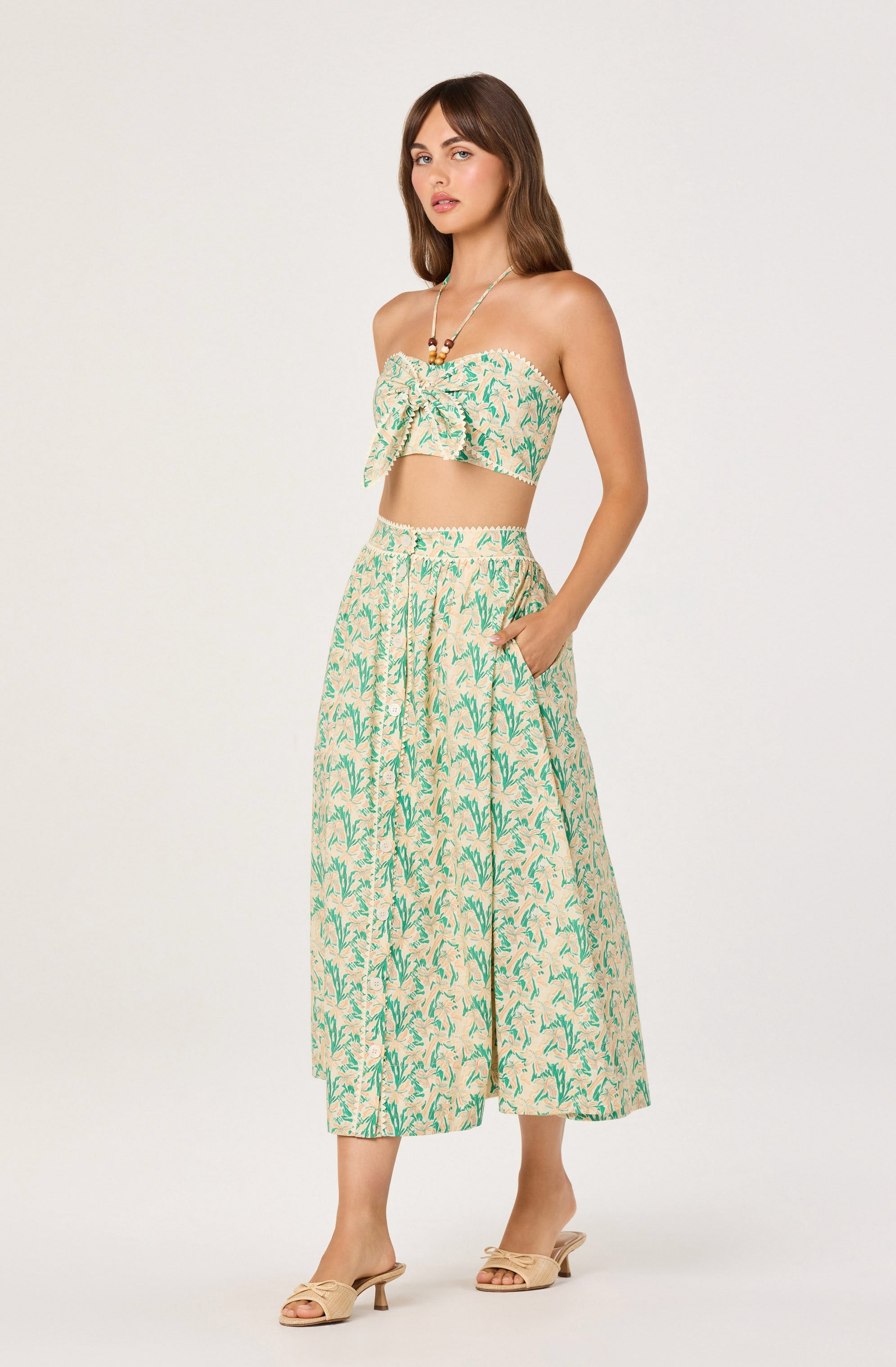 Keesha Button-Front Floral Midi Skirt