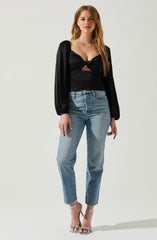 Yamuna Rhinestone Trim Long Sleeve Top