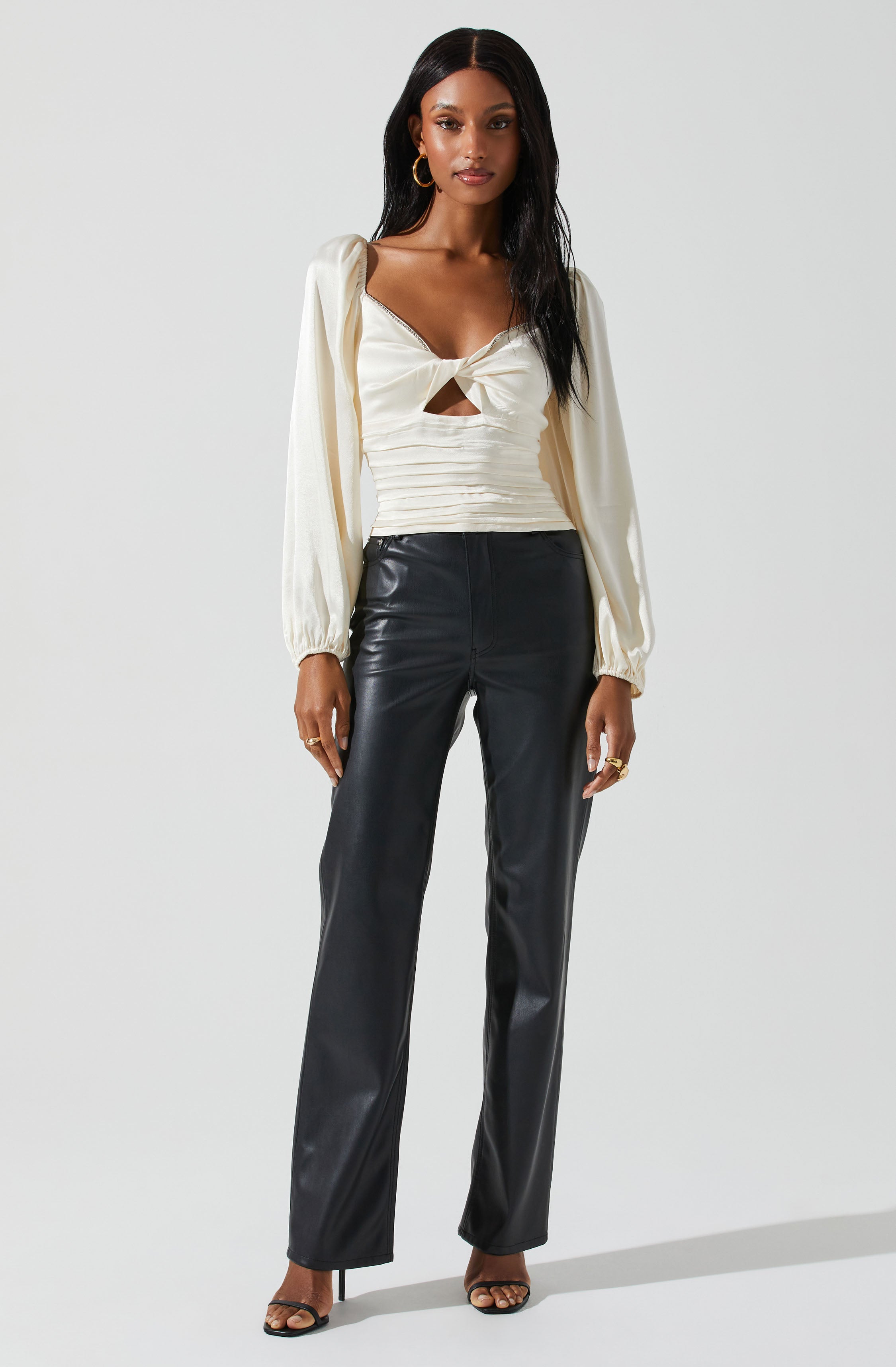 Yamuna Rhinestone Trim Long Sleeve Top