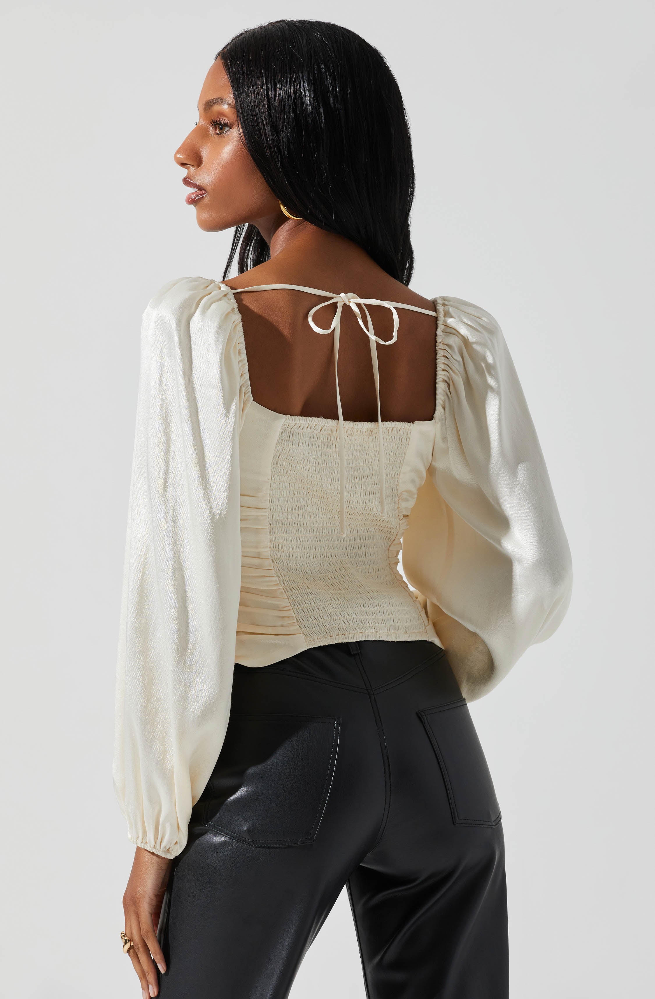 Yamuna Rhinestone Trim Long Sleeve Top