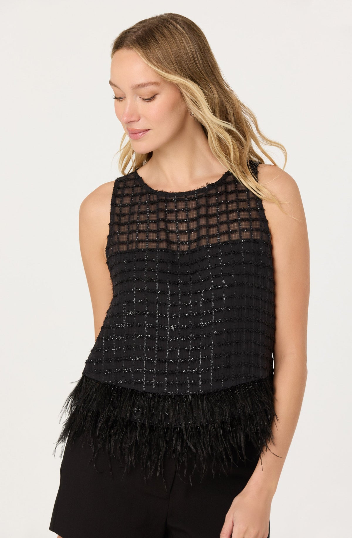 Etheos Metallic Feather Trim Top