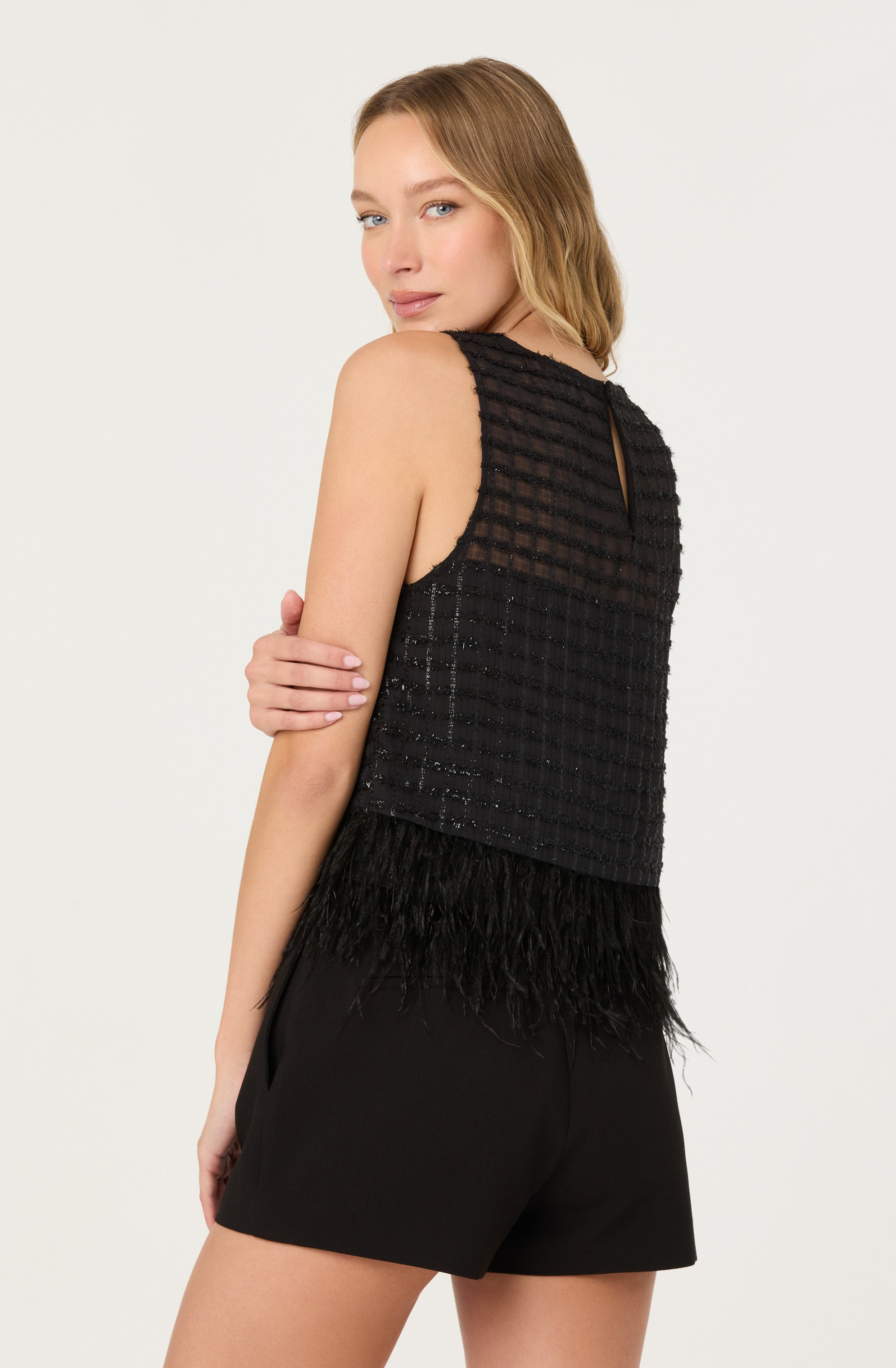 Etheos Metallic Feather Trim Top