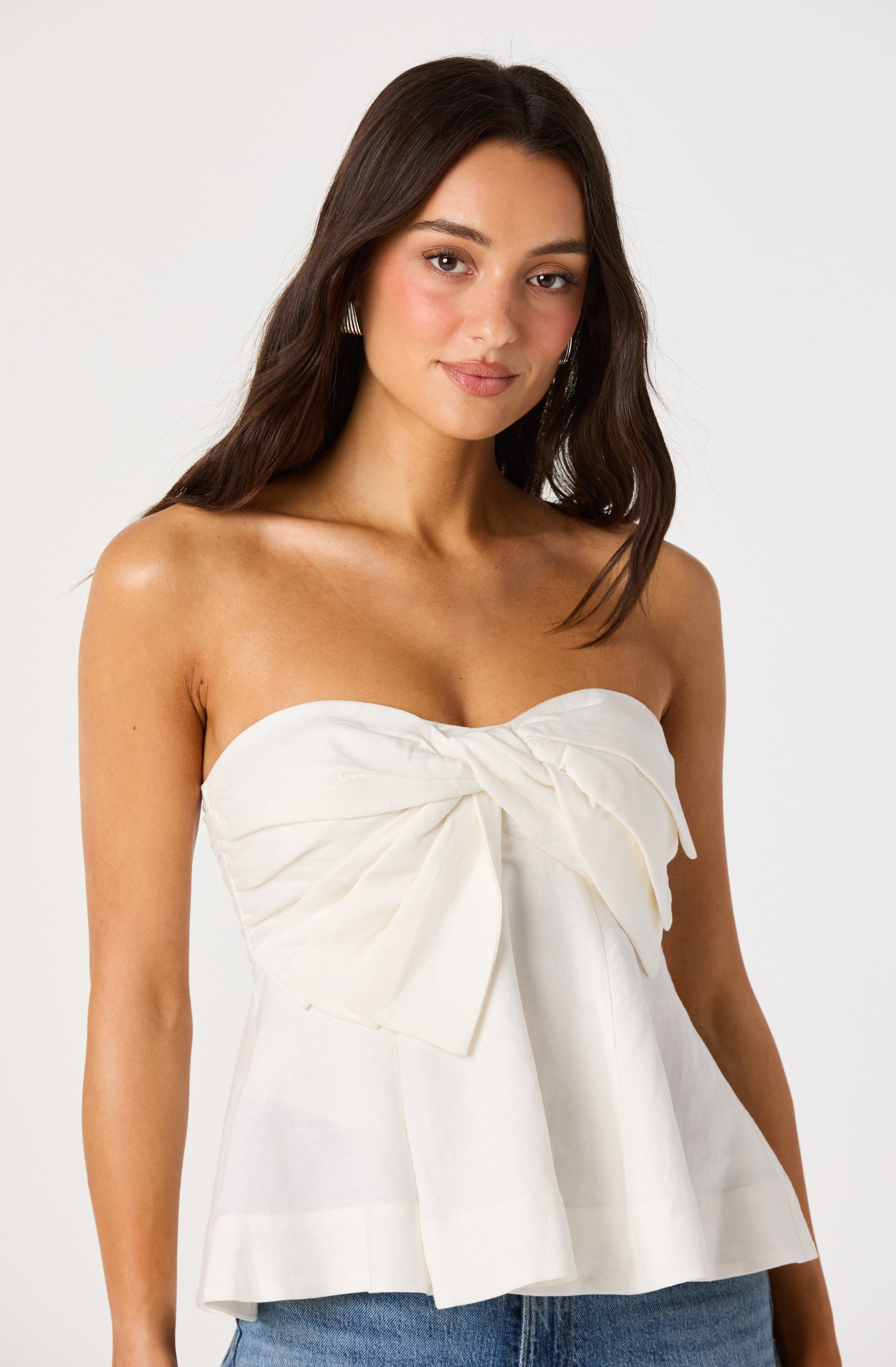 Nerina Twist-Knot Strapless Peplum Top