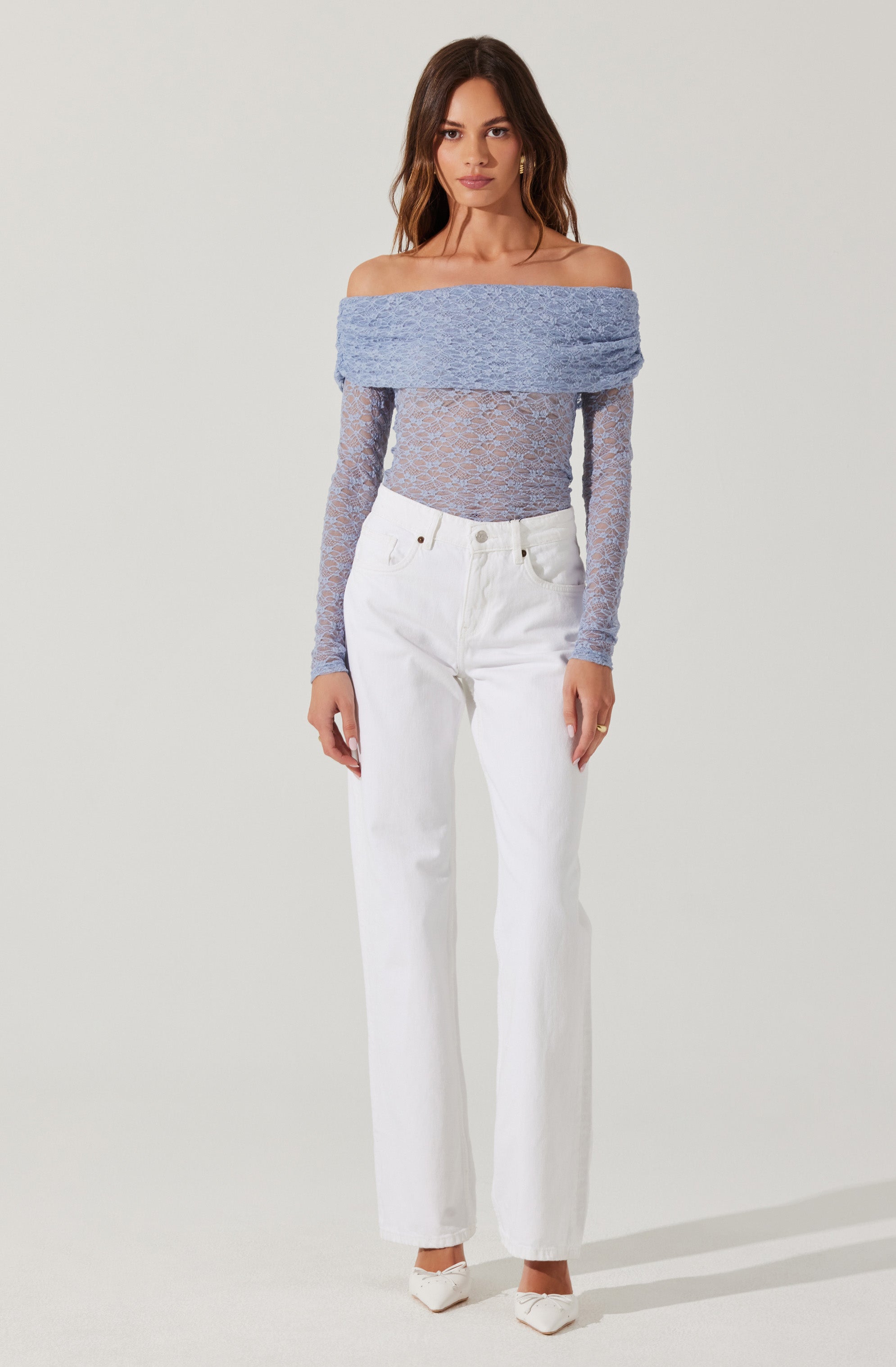 Diamante Lace Off Shoulder Top
