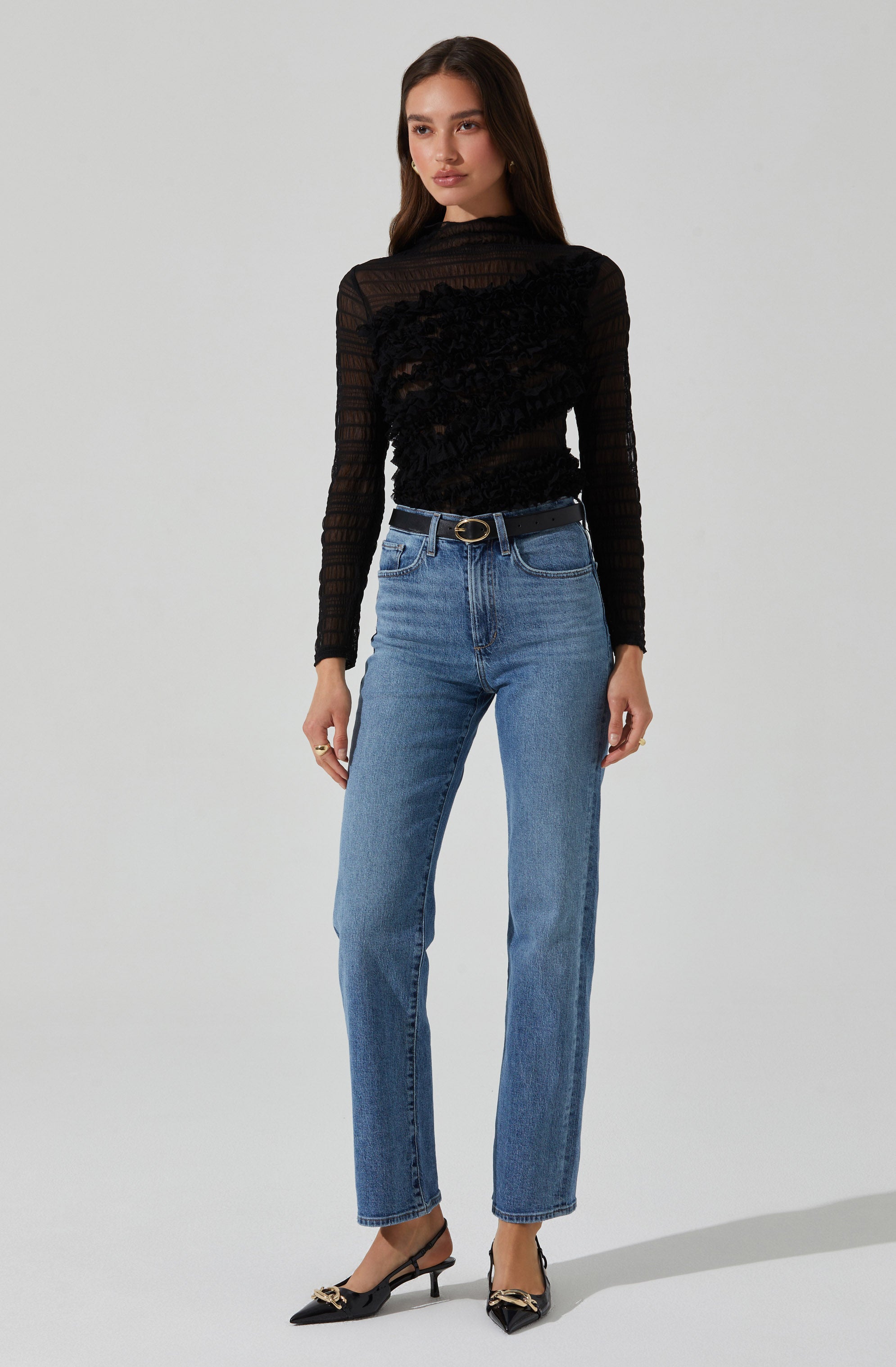 Owena Sheer 3D Ruffle Top