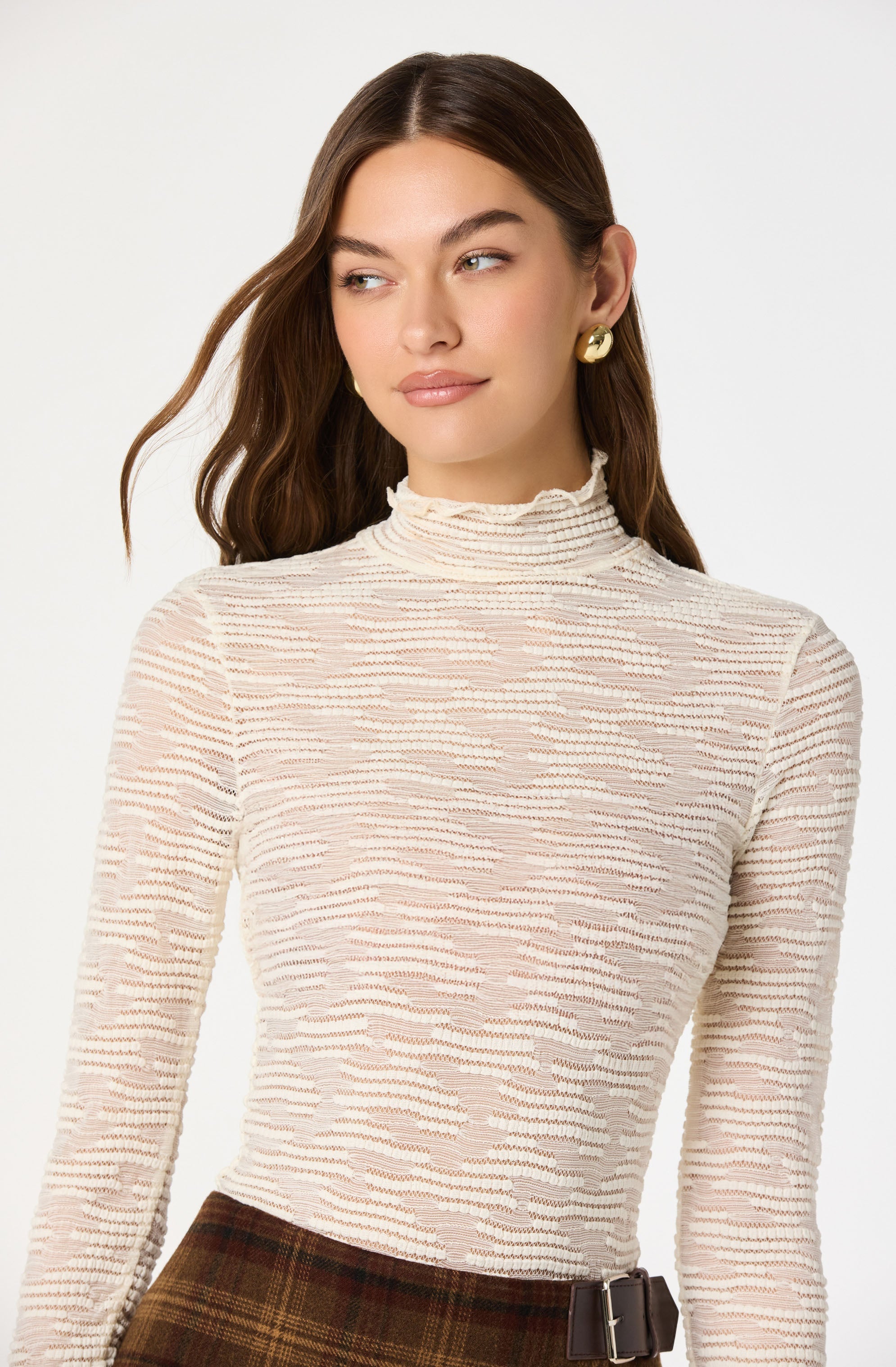 Kyra Long Sleeve Sheer Mock Neck Top