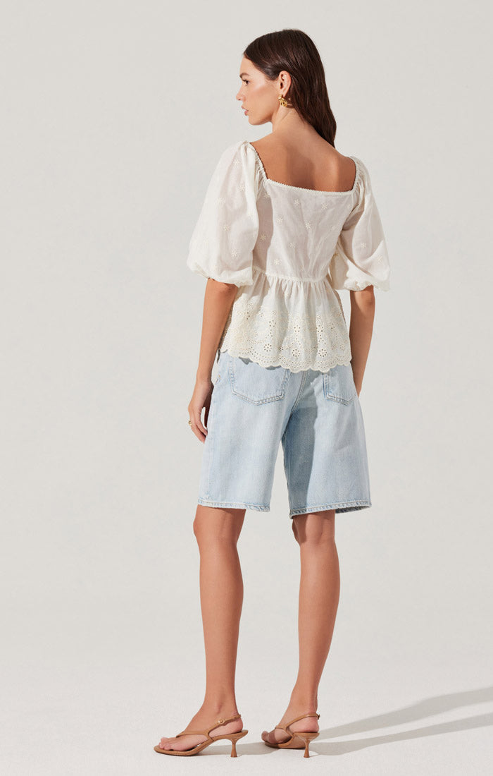 Ezmae Embroidered Tie-Front Top