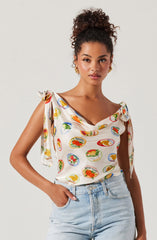 Allexina Satin Tie-Shoulder Top