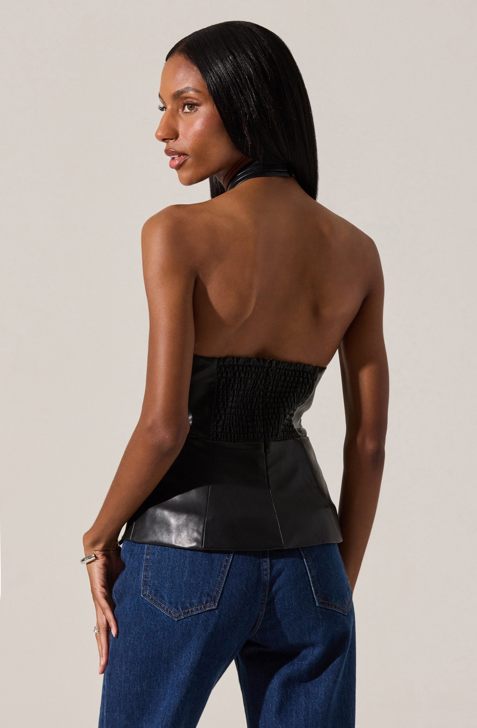 Yaritza Faux Leather Crossover Top