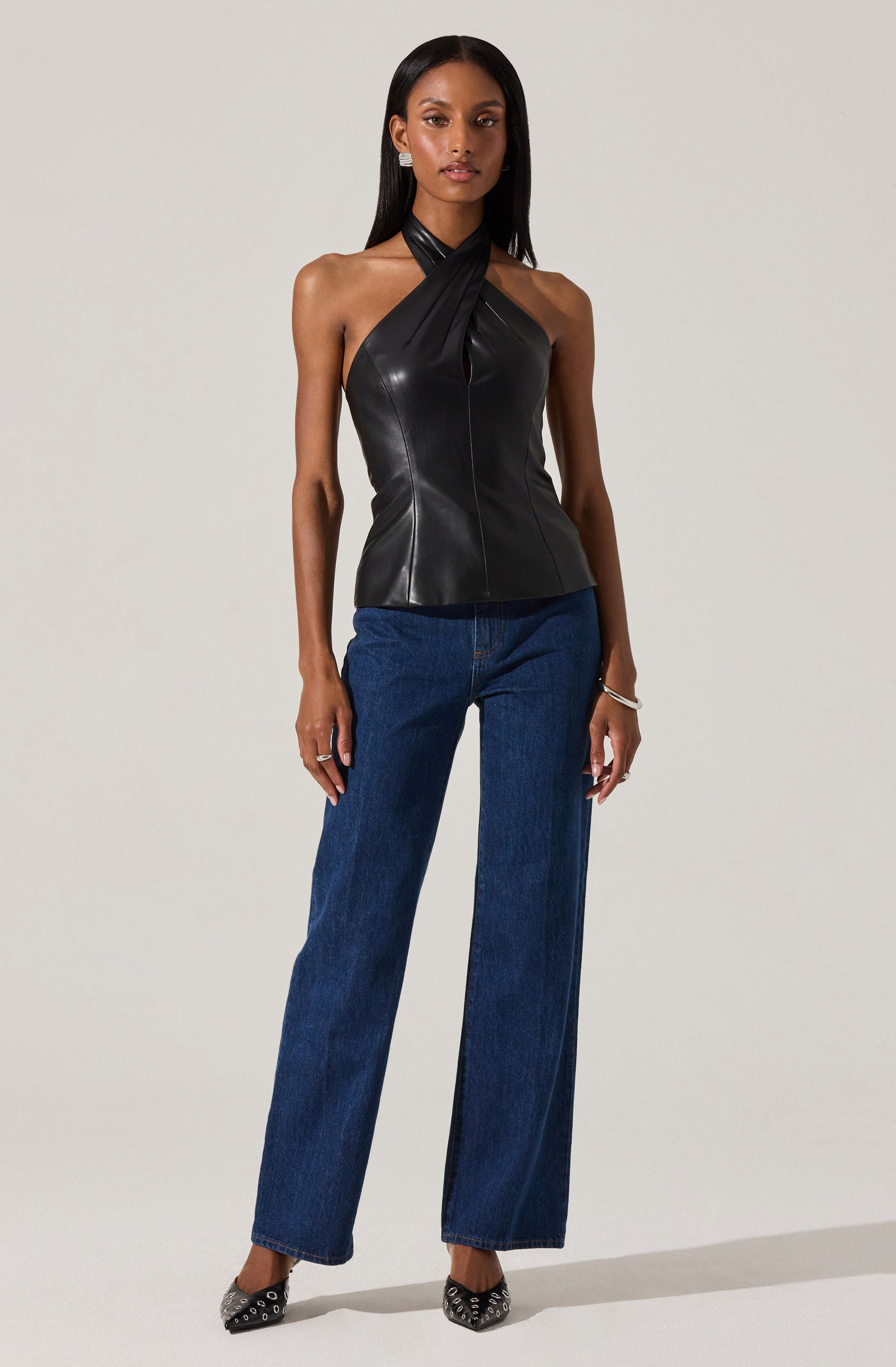 Yaritza Faux Leather Crossover Top