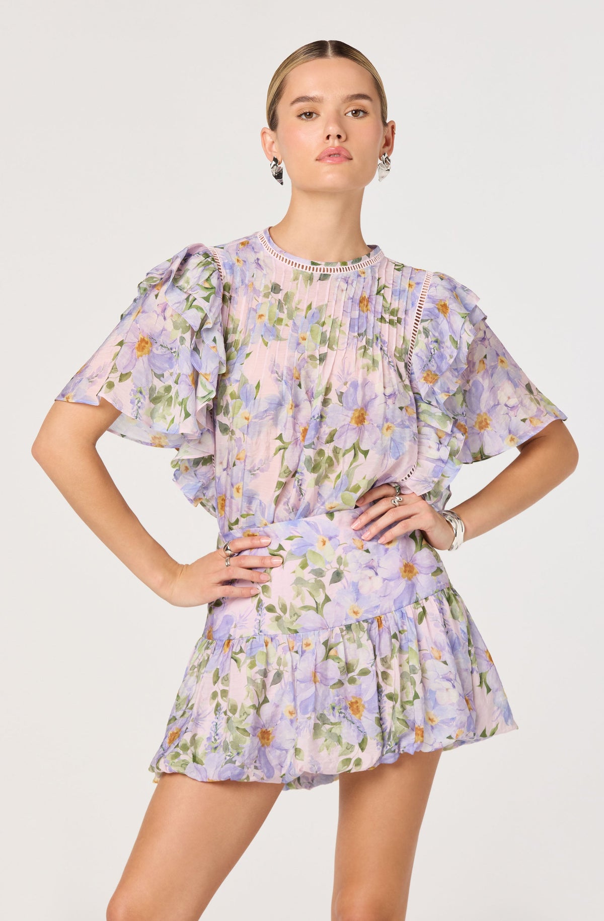 Kinley Floral Flutter Sleeve Ruffle Top
